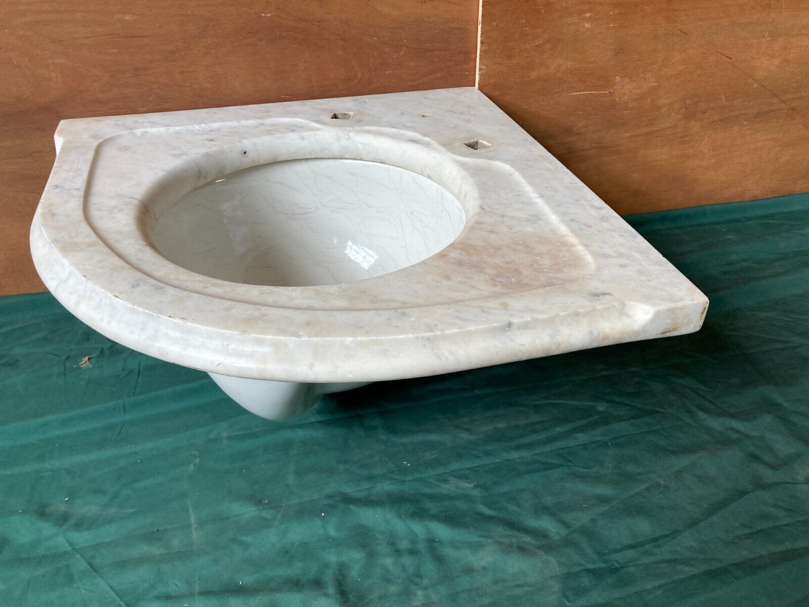 Antique 28" Marble Corner Sink Old Lavatory Vtg Bathroom 198-24E