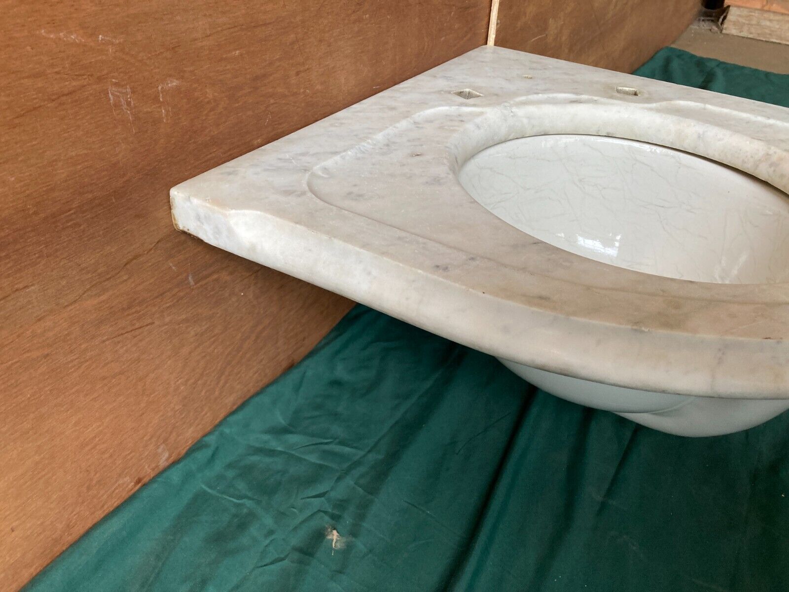 Antique 28" Marble Corner Sink Old Lavatory Vtg Bathroom 198-24E