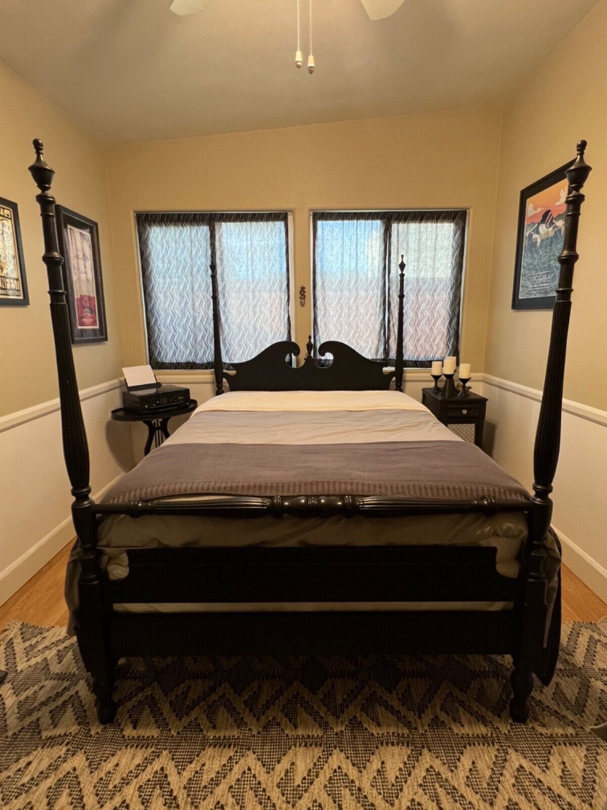 Antique 1920's four-poster bedroom set with dresser and mirror made of mahogany