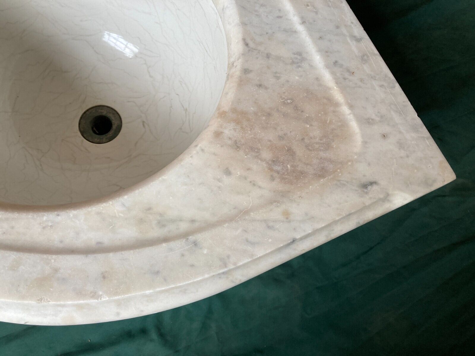Antique 28" Marble Corner Sink Old Lavatory Vtg Bathroom 198-24E