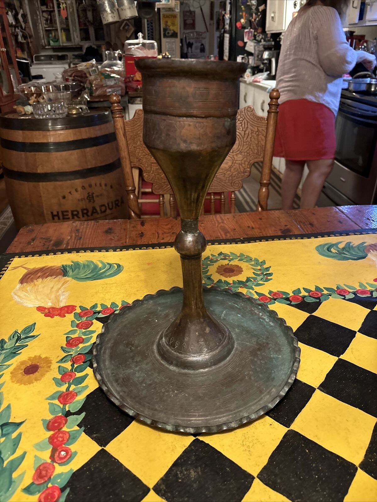 COPPER 18TH CENTURY BUTTER FAT GREASE LARD LAMP 14” Tall Hand Made Solid Copper