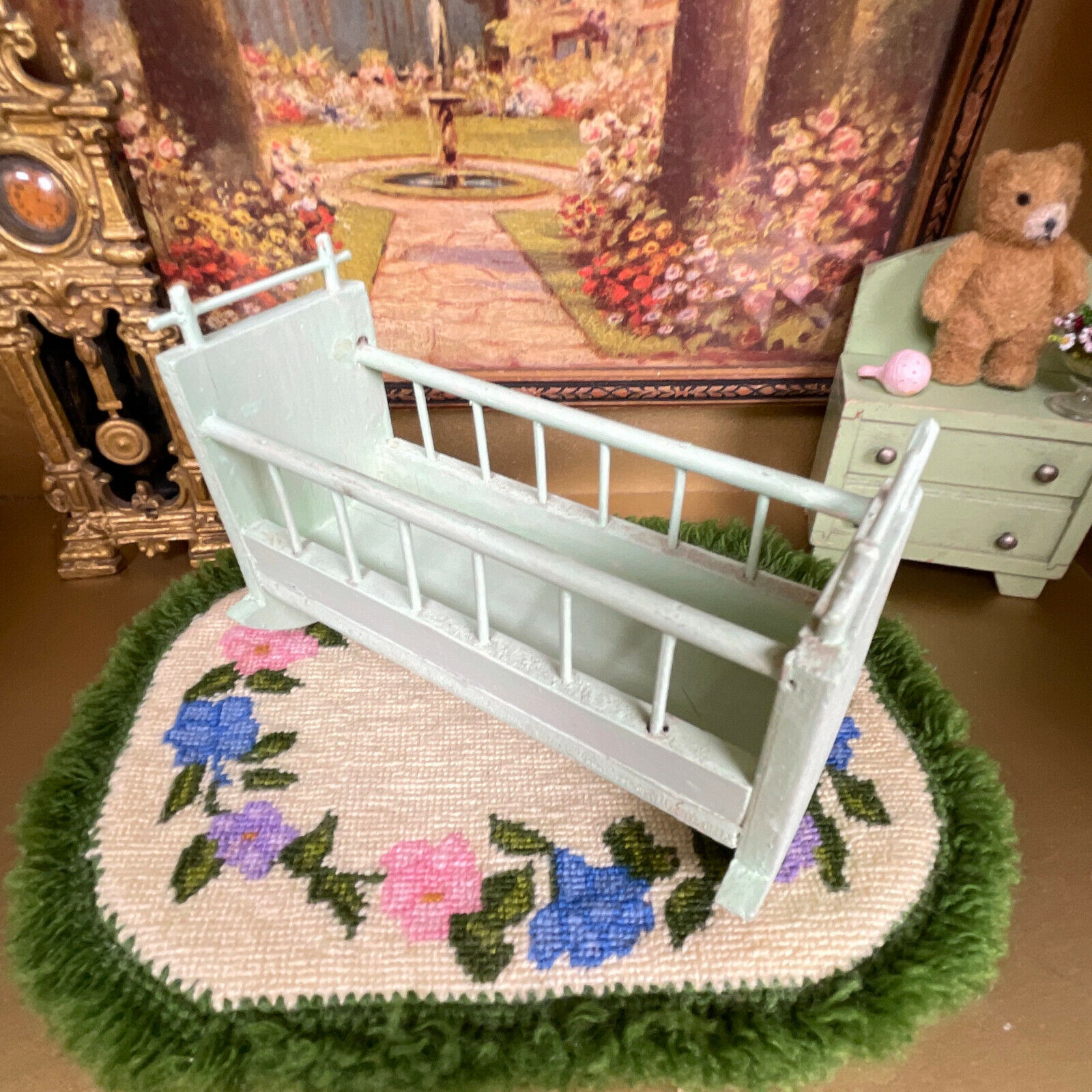Antique Dollhouse BABY CRADLE Crib Early 1900s Wood Nursery Furniture Germany