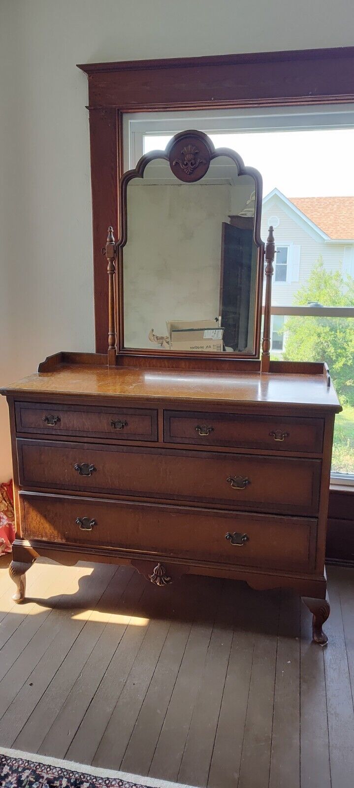 7 pc Antique Full Bedroom Set: Dresser, Vanity, Bed, Chest, Nightstand +seating 