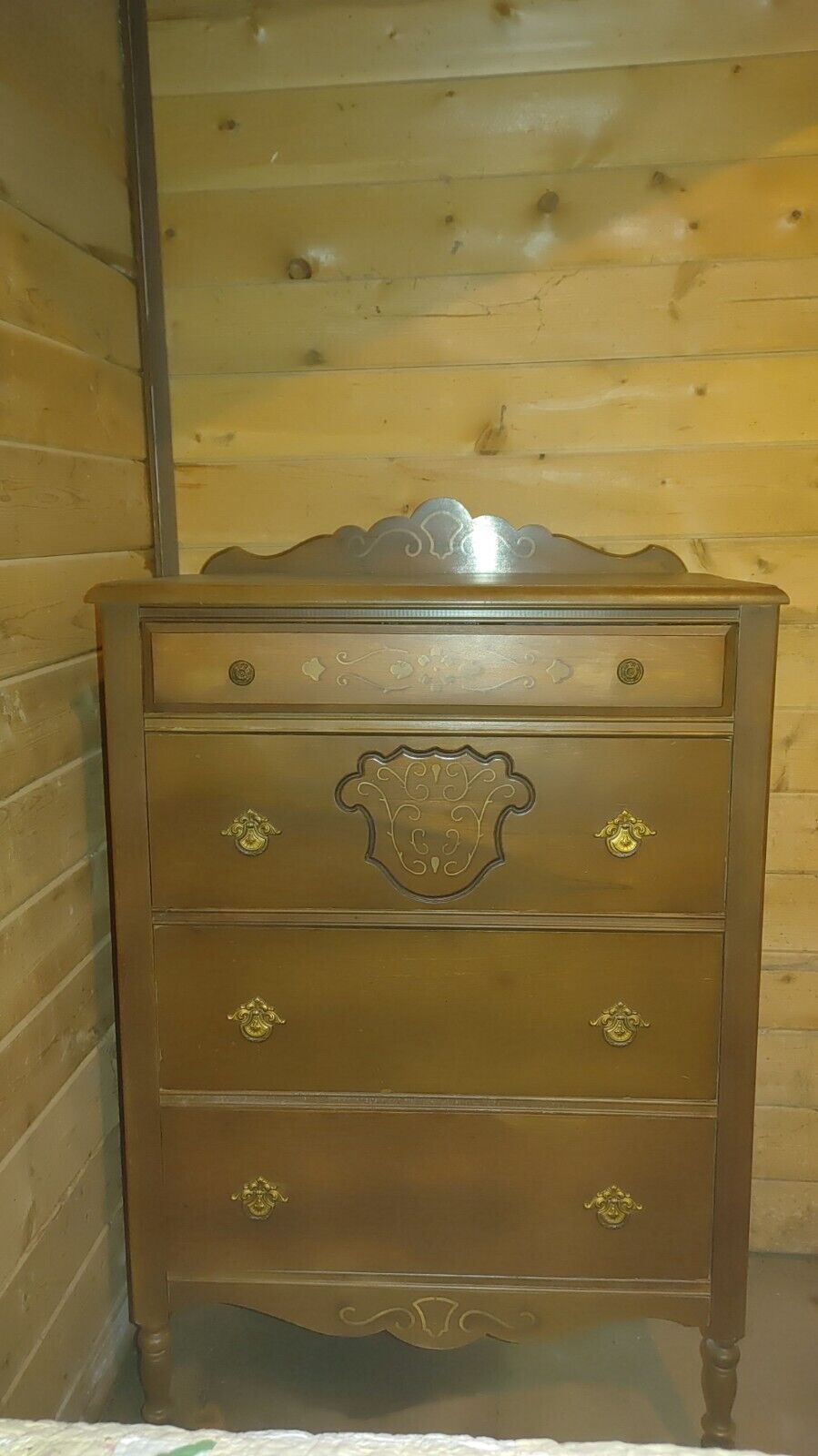 Antique 4 pc Bedroom Set Poster Bed, Dresser, Dressing Table Mirror Bench, c1910