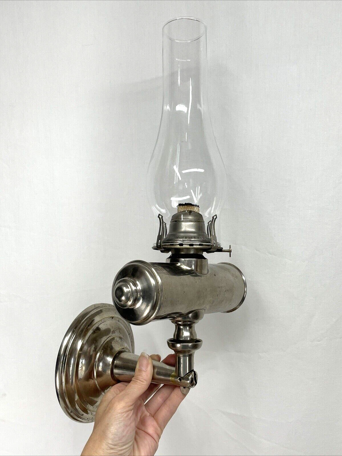 Antique 1879 WALL OR TABLE Oil Lamp Victorian Art Deco Lincoln Log Nickel Vtg