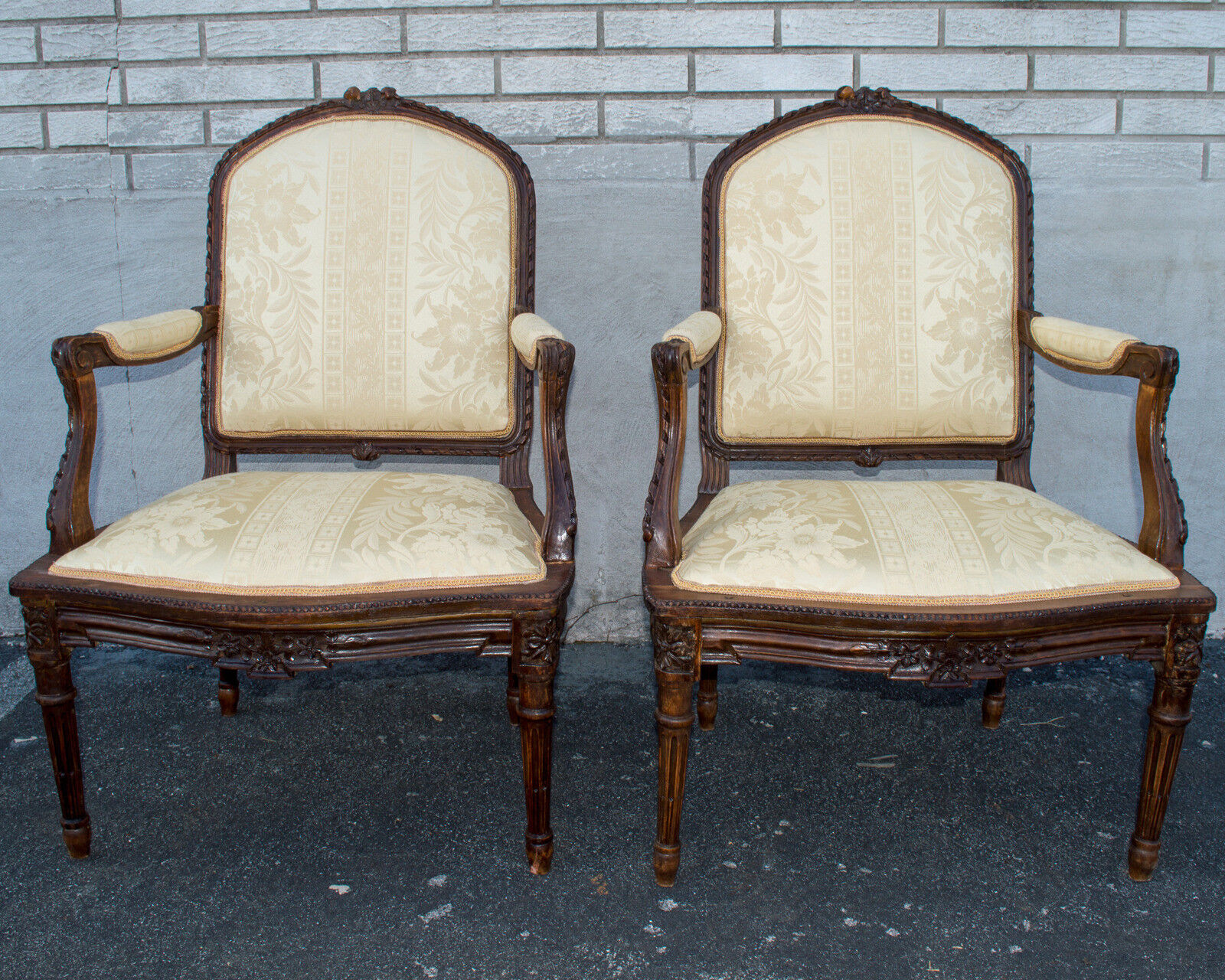 Pair of Late 18th Century French Berger Arm Chairs, Newly Upholstered & Restored