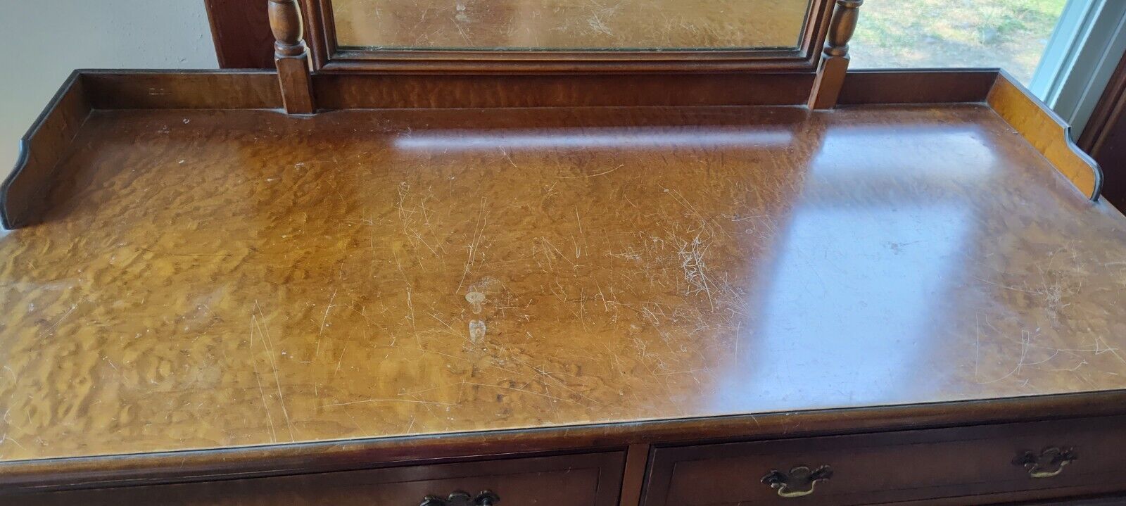 7 pc Antique Full Bedroom Set: Dresser, Vanity, Bed, Chest, Nightstand +seating 