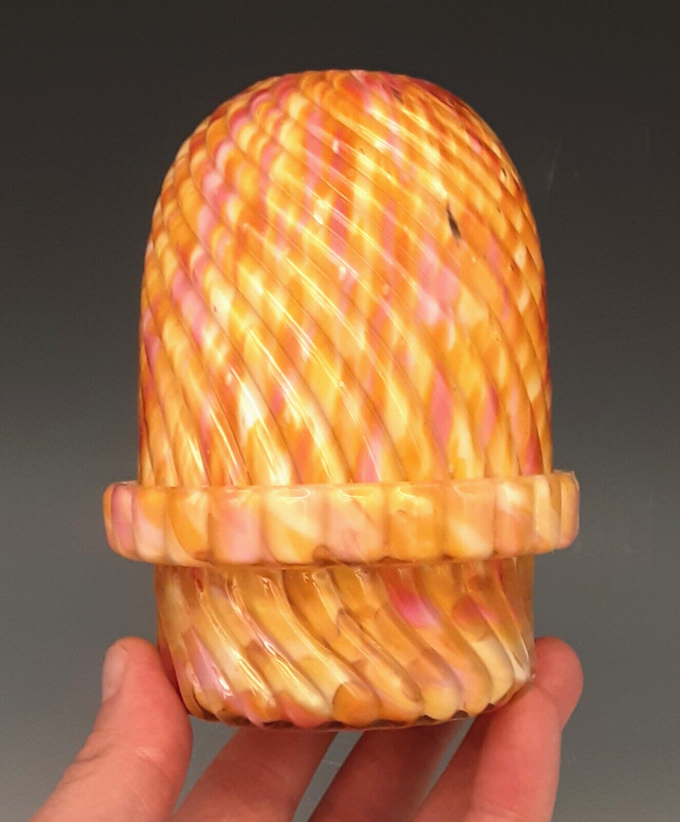 Antique Victorian Art Glass CLARKE ZEBRA SWIRL Cased Candle Holder Fairy Lamp