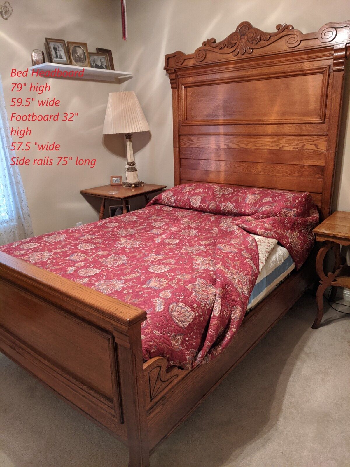 Antique Golden Oak Carved 8 Pc. Bedroom Set - Original Condition
