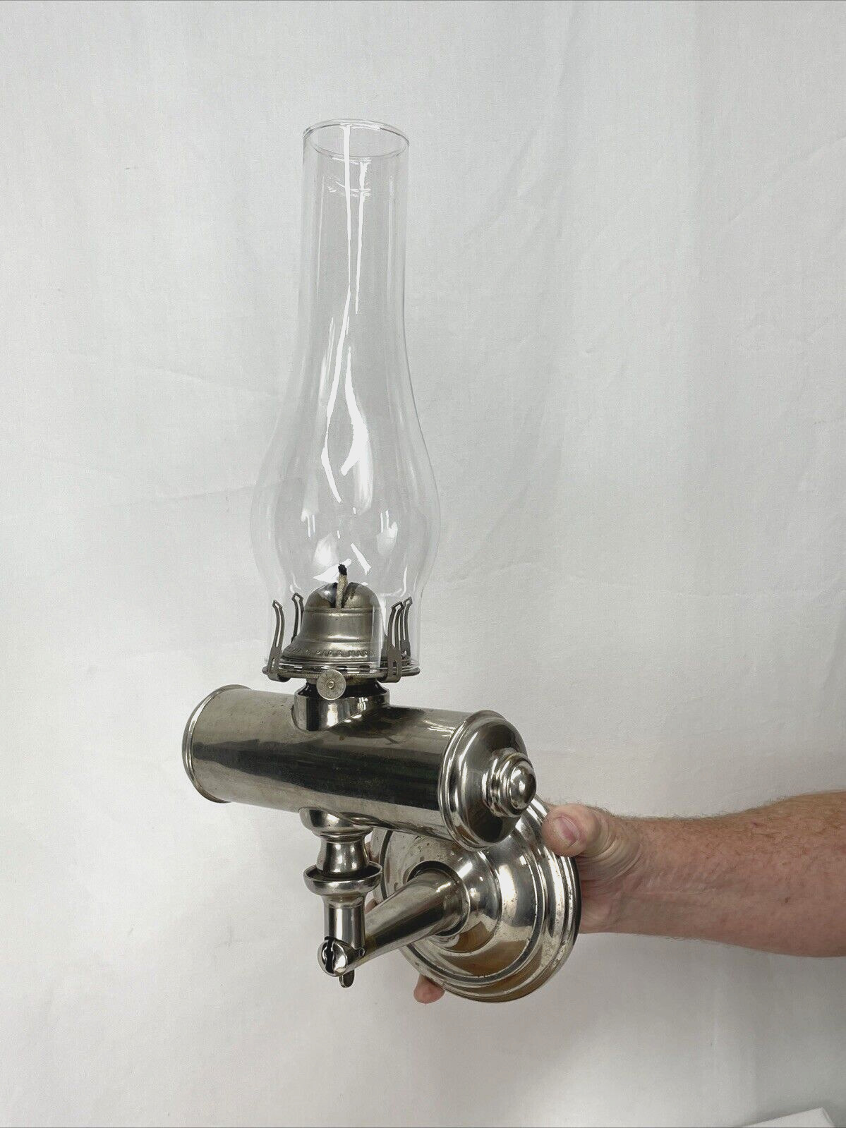 Antique 1879 WALL OR TABLE Oil Lamp Victorian Art Deco Lincoln Log Nickel Vtg