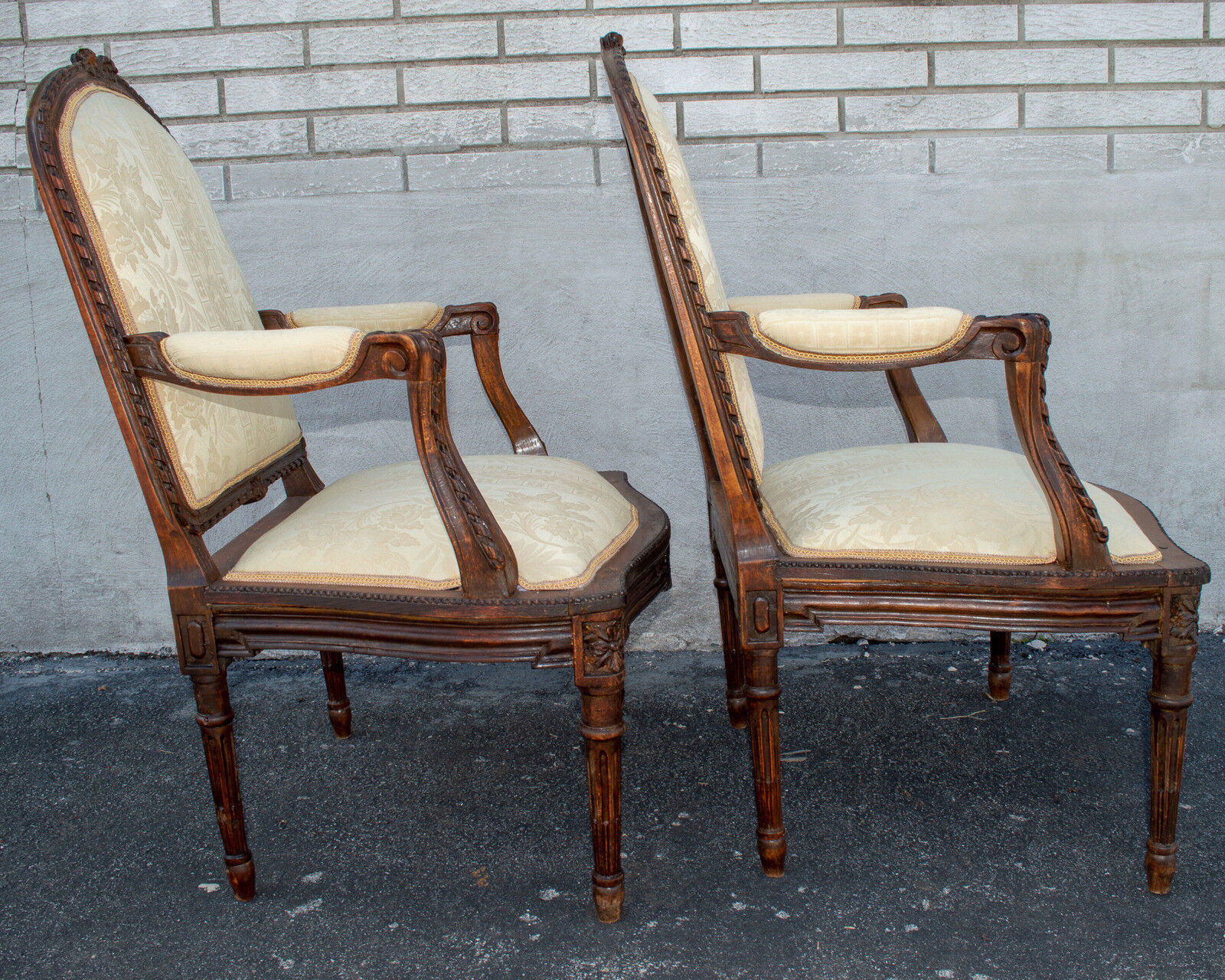 Pair of Late 18th Century French Berger Arm Chairs, Newly Upholstered & Restored