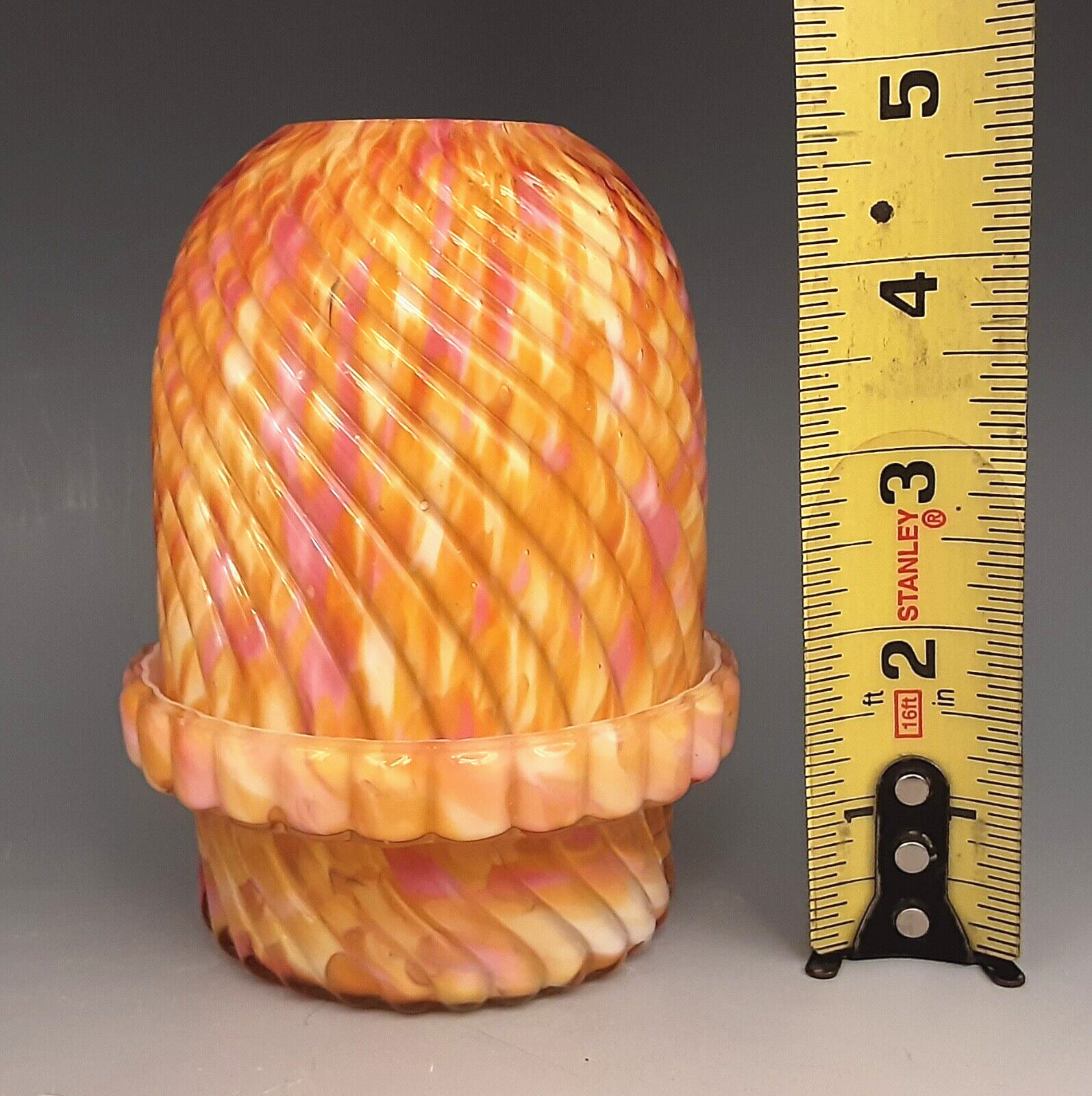 Antique Victorian Art Glass CLARKE ZEBRA SWIRL Cased Candle Holder Fairy Lamp