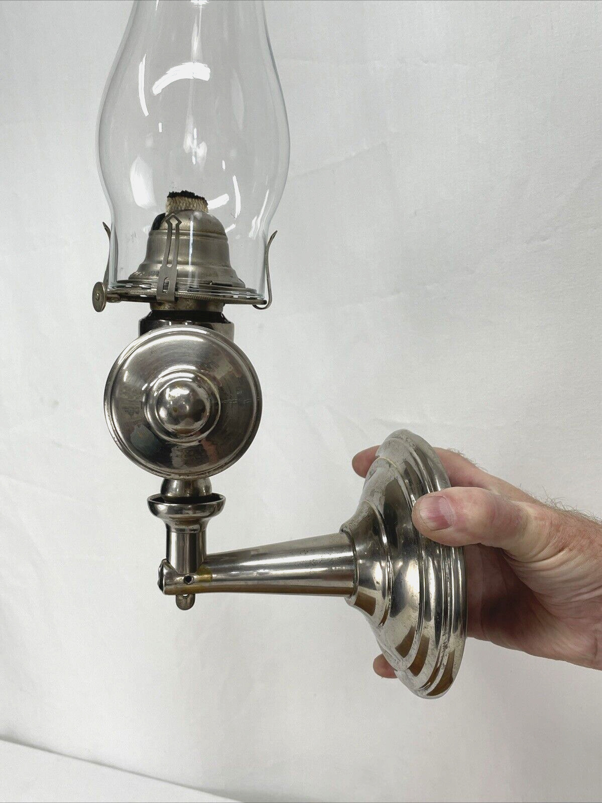 Antique 1879 WALL OR TABLE Oil Lamp Victorian Art Deco Lincoln Log Nickel Vtg