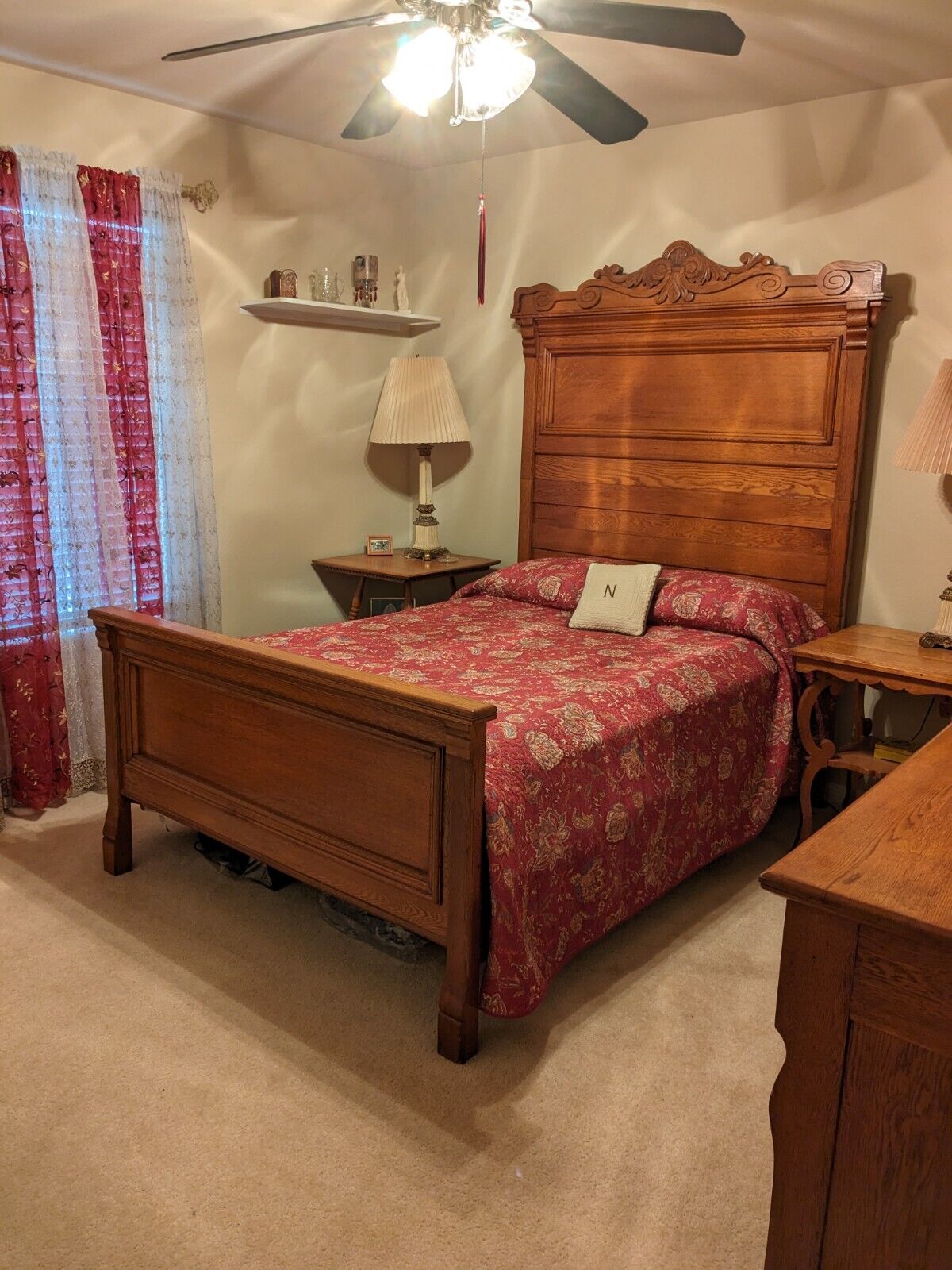 Antique Golden Oak Carved 8 Pc. Bedroom Set - Original Condition