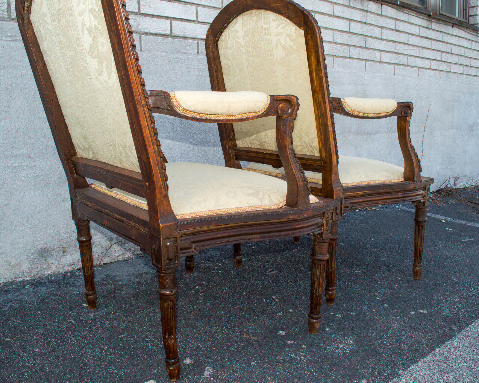 Pair of Late 18th Century French Berger Arm Chairs, Newly Upholstered & Restored