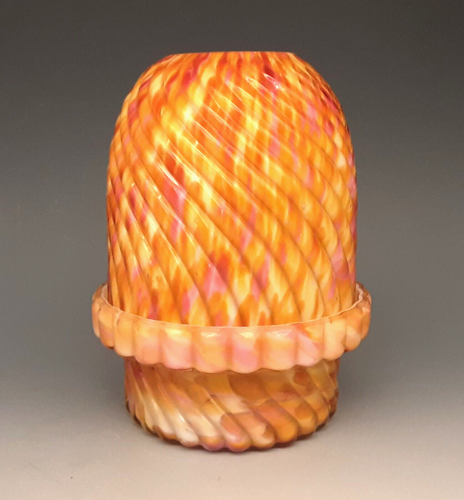 Antique Victorian Art Glass CLARKE ZEBRA SWIRL Cased Candle Holder Fairy Lamp