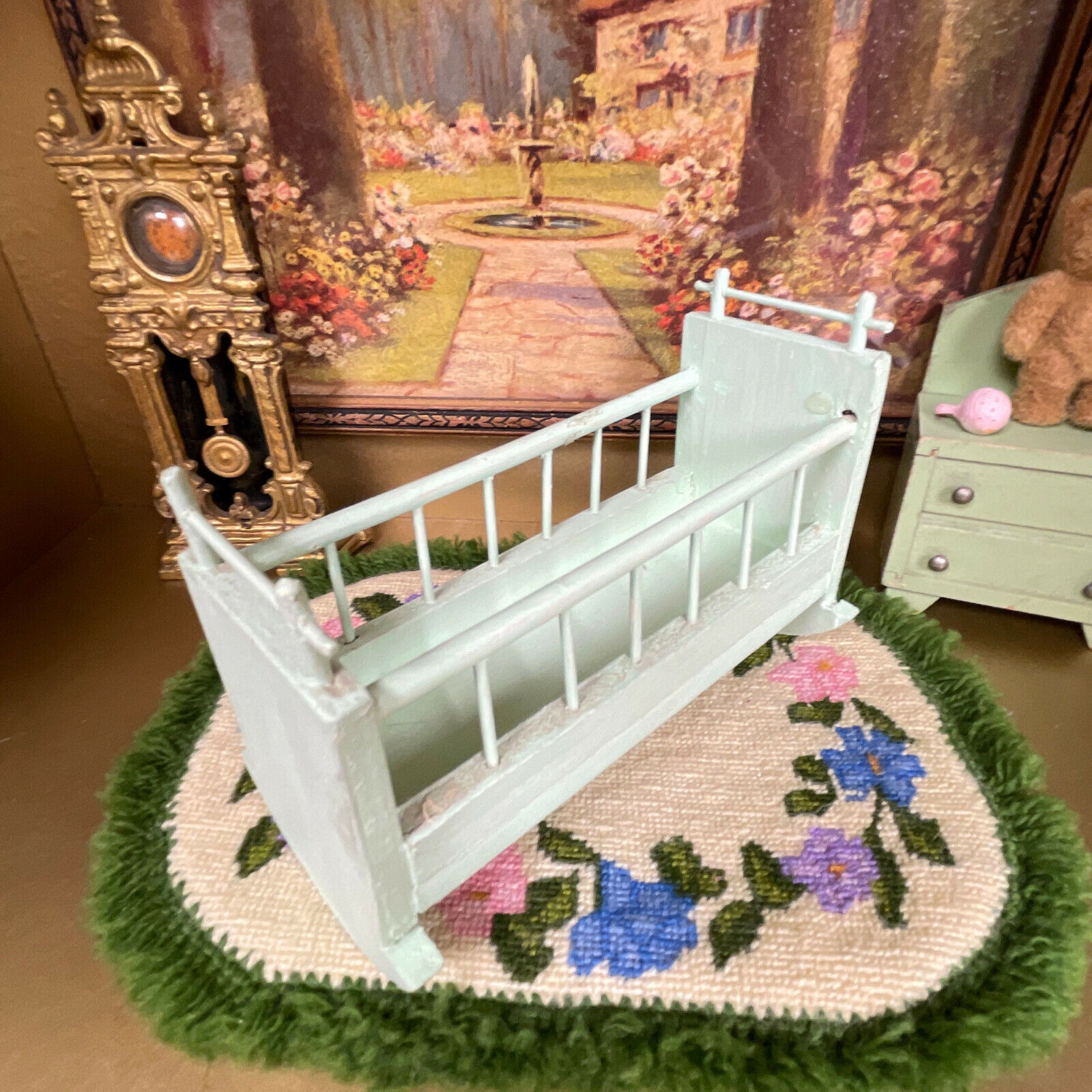 Antique Dollhouse BABY CRADLE Crib Early 1900s Wood Nursery Furniture Germany