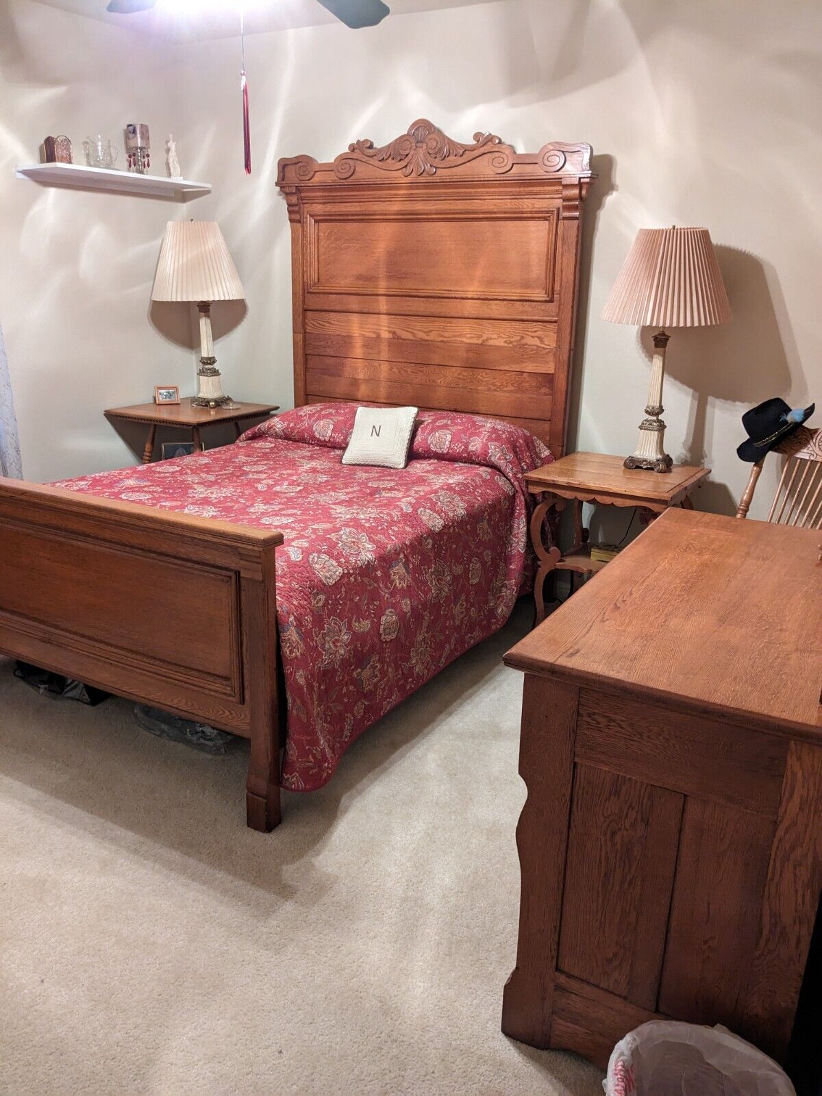 Antique Golden Oak Carved 8 Pc. Bedroom Set - Original Condition