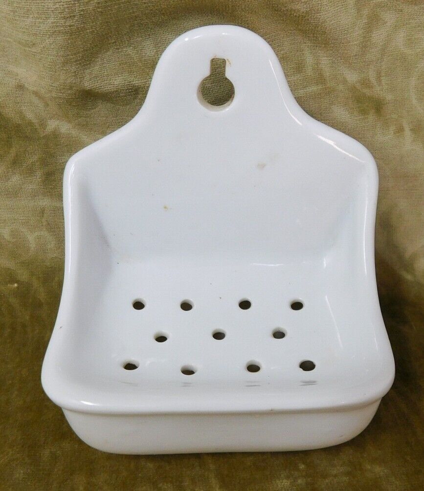 Antique White Ceramic Bathroom Wall Mount Soap Dish #2077 Pierced for Drip / Dry