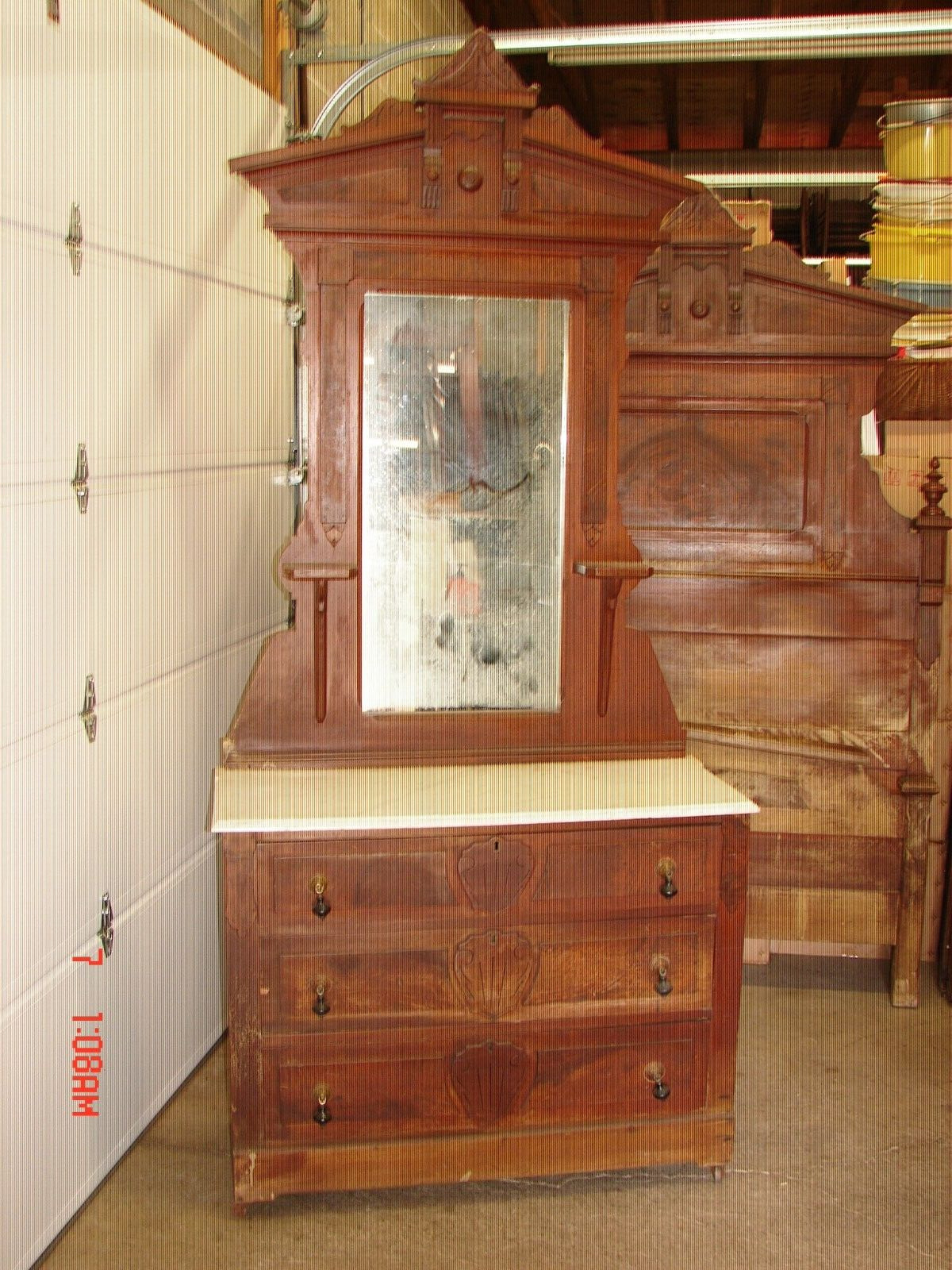 Antique Walnut Victorian 3 Pc. Marble Top Bedroom Set - Finish the Restoration