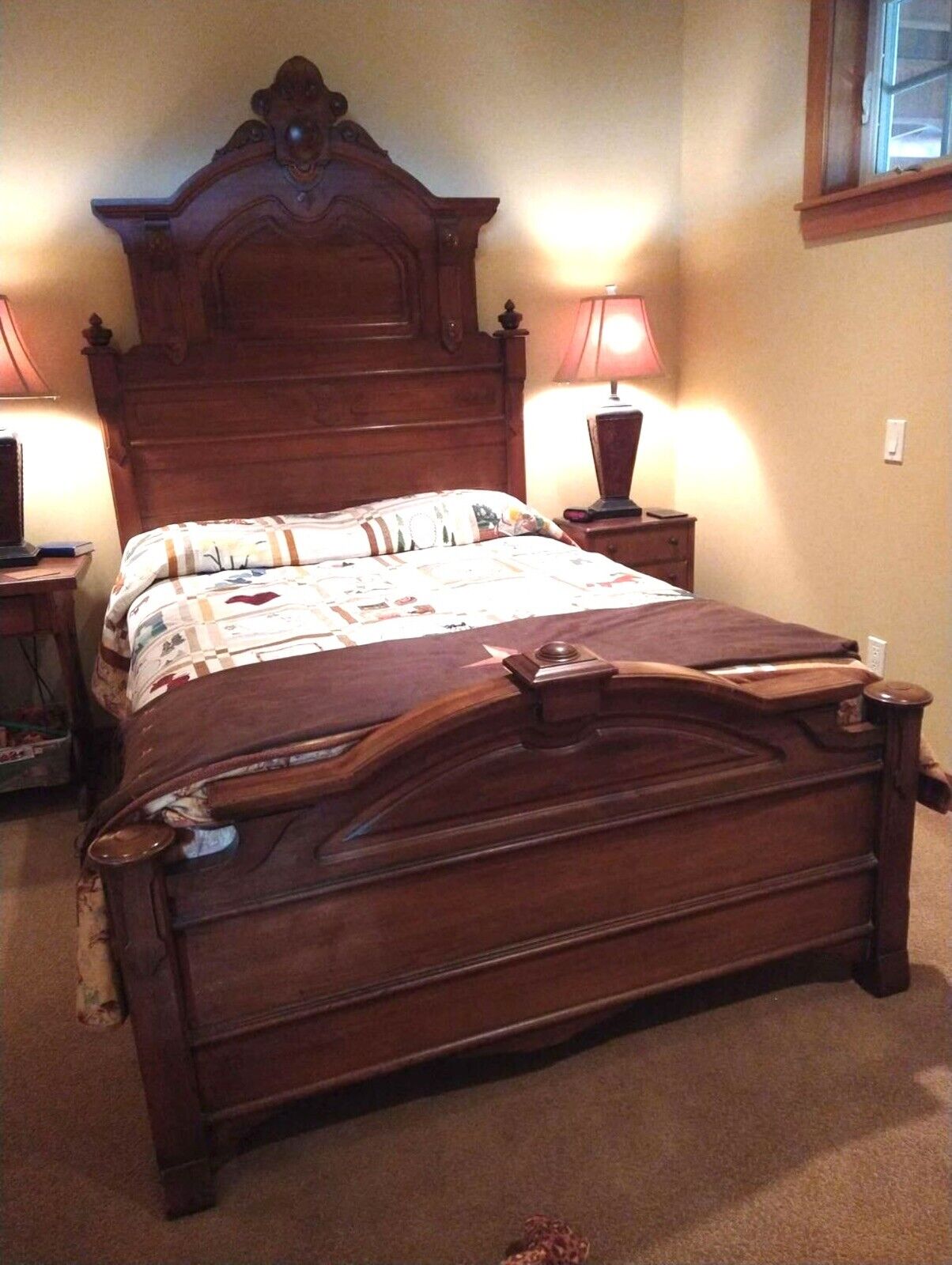 Antique Renaissance Revival Victorian Bedroom Set Headboard Footboard Dresser