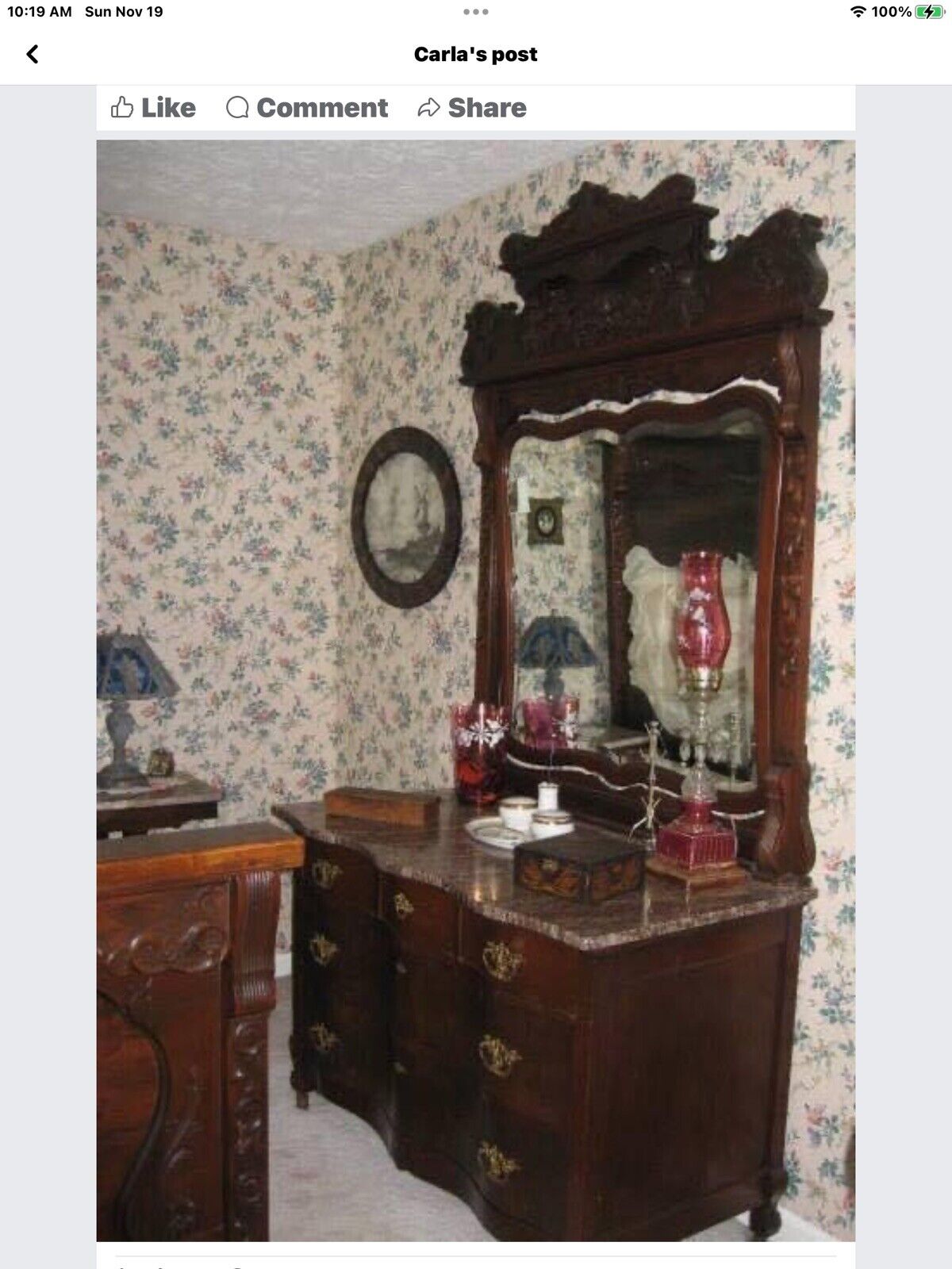 Antique Victorian Mahogany 3 Piece Marble Top Bedroom Suite Set 