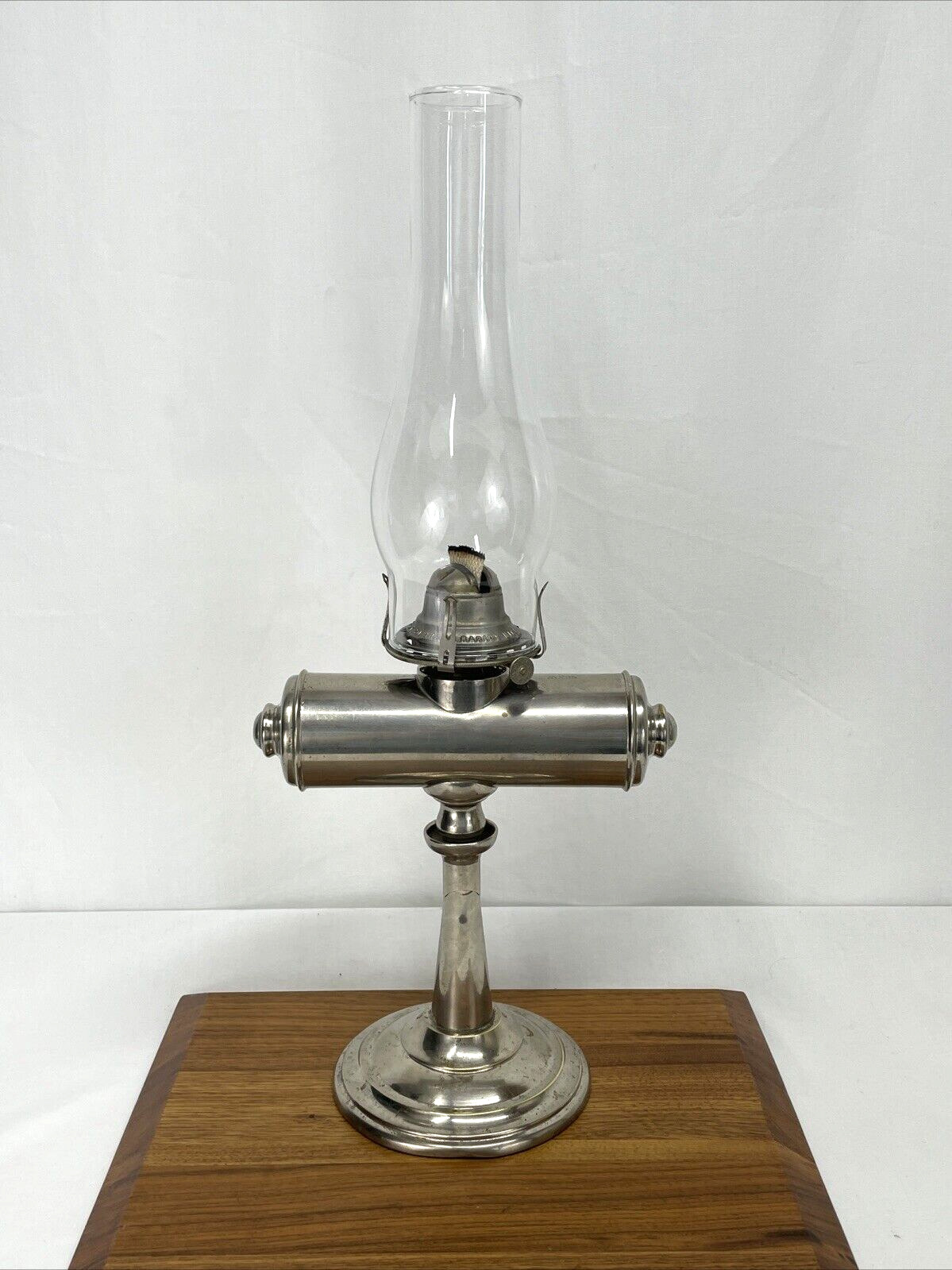 Antique 1879 WALL OR TABLE Oil Lamp Victorian Art Deco Lincoln Log Nickel Vtg