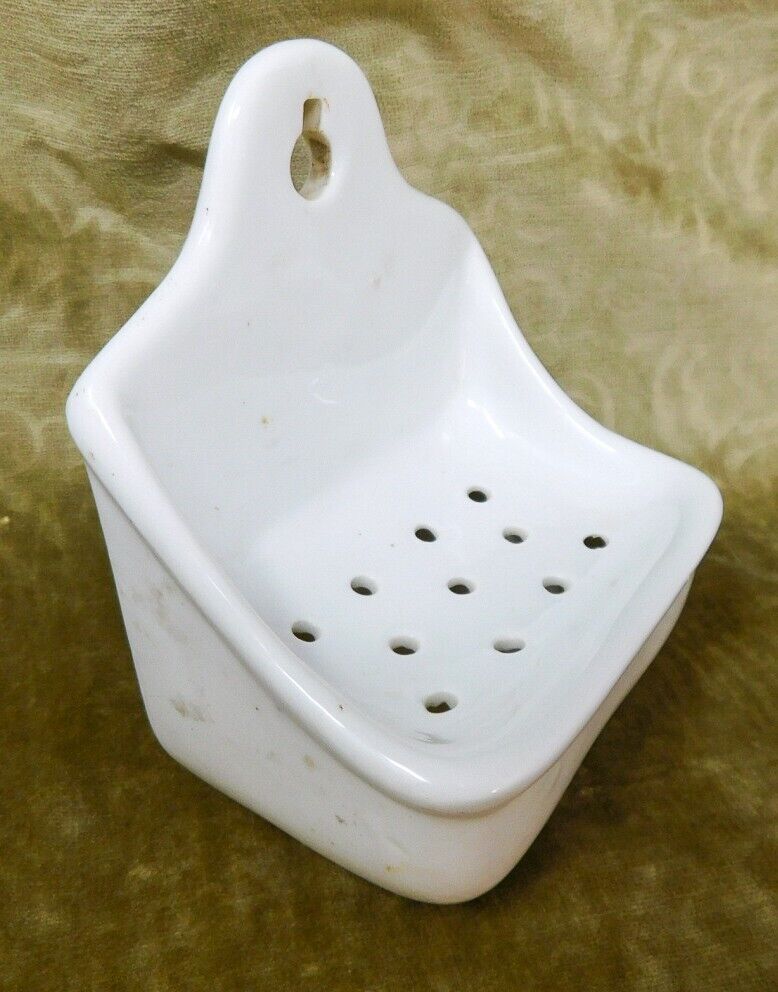 Antique White Ceramic Bathroom Wall Mount Soap Dish #2077 Pierced for Drip / Dry