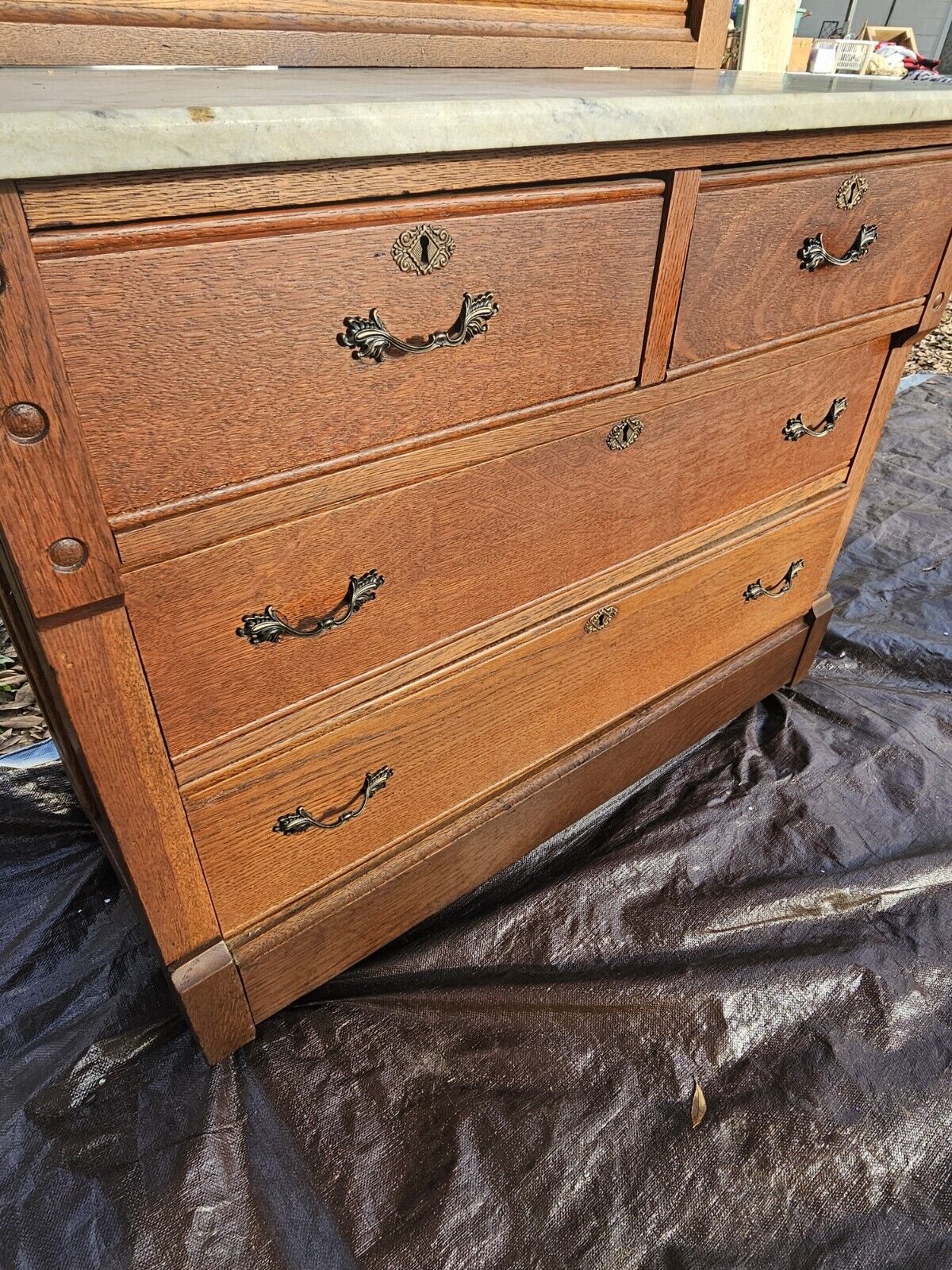 Antique Victorian Full Double Heavy Carved Quarter Sawn Oak Ornate Bedroom Set