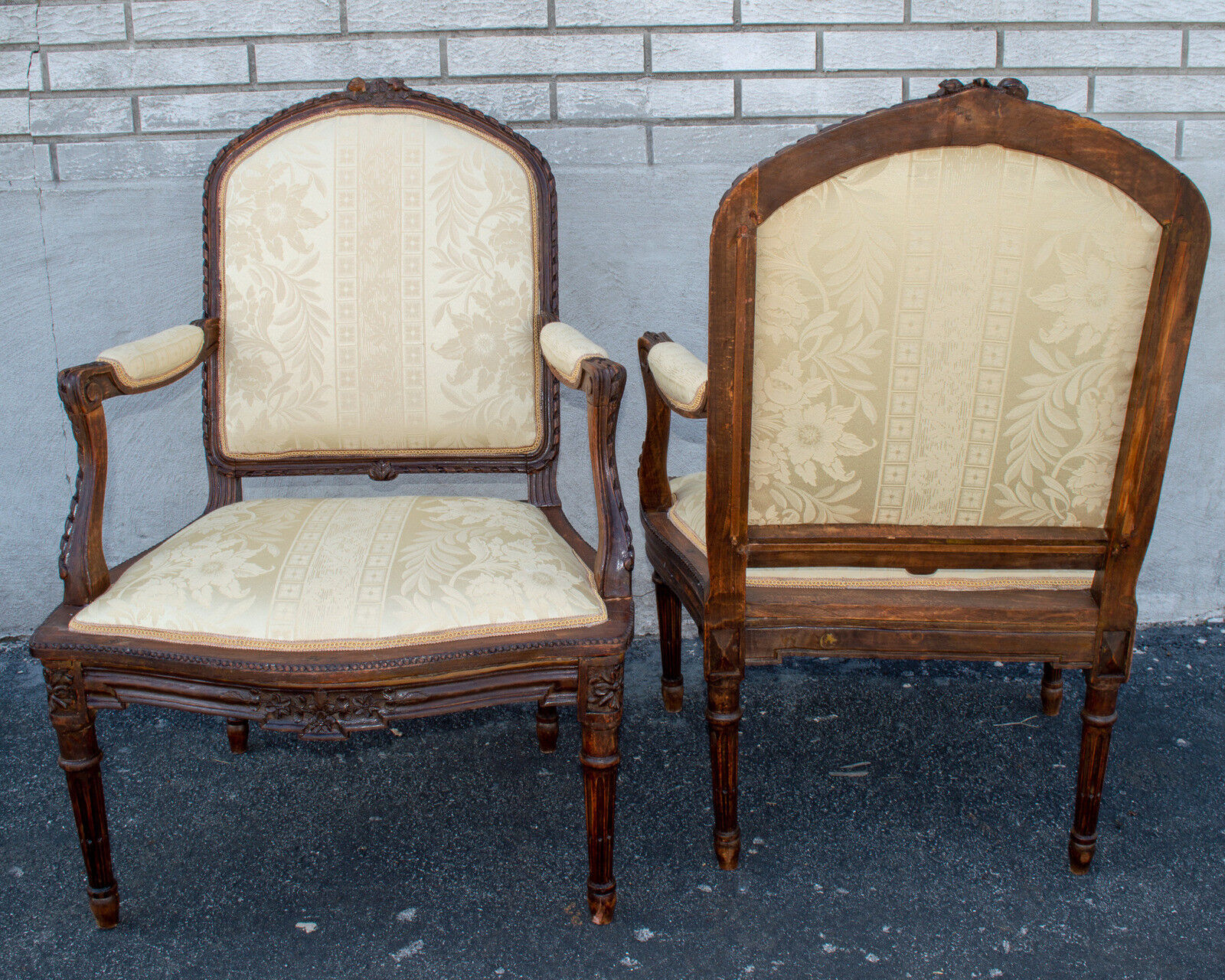 Pair of Late 18th Century French Berger Arm Chairs, Newly Upholstered & Restored