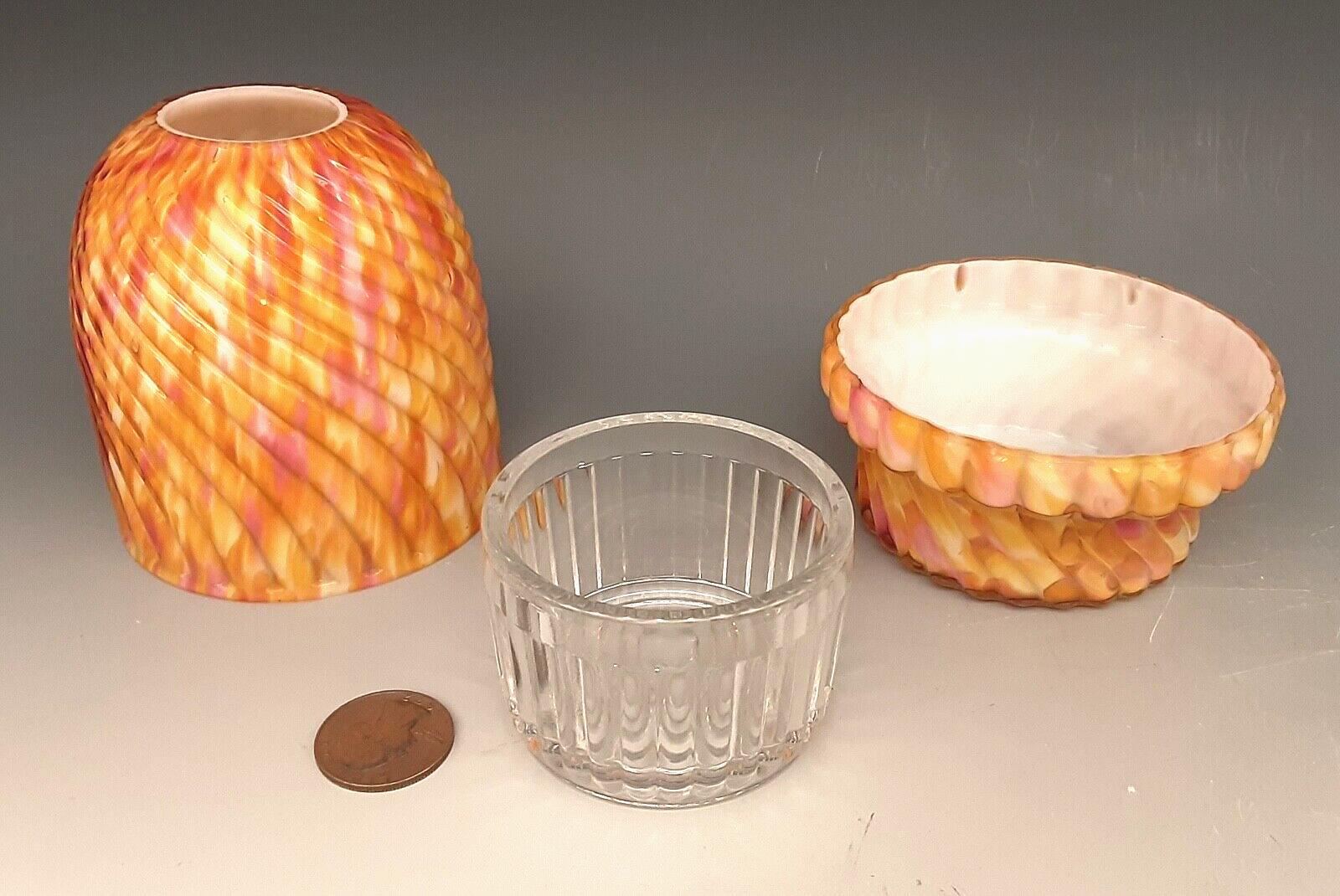 Antique Victorian Art Glass CLARKE ZEBRA SWIRL Cased Candle Holder Fairy Lamp