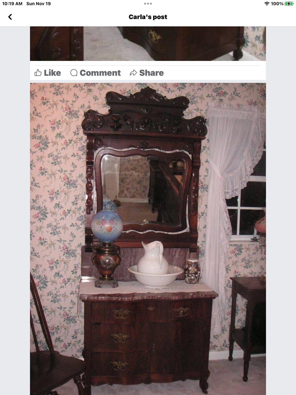 Antique Victorian Mahogany 3 Piece Marble Top Bedroom Suite Set 