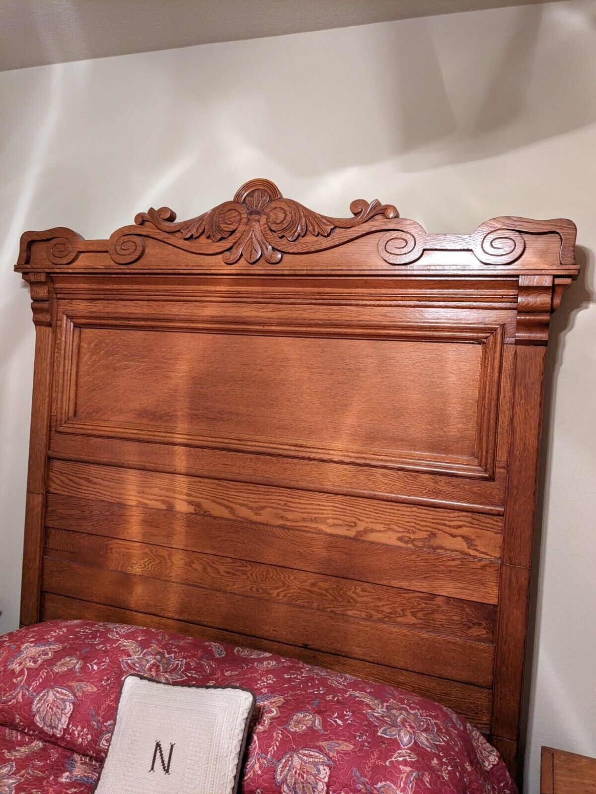 Antique Golden Oak Carved 8 Pc. Bedroom Set - Original Condition