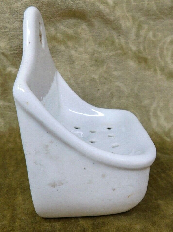 Antique White Ceramic Bathroom Wall Mount Soap Dish #2077 Pierced for Drip / Dry