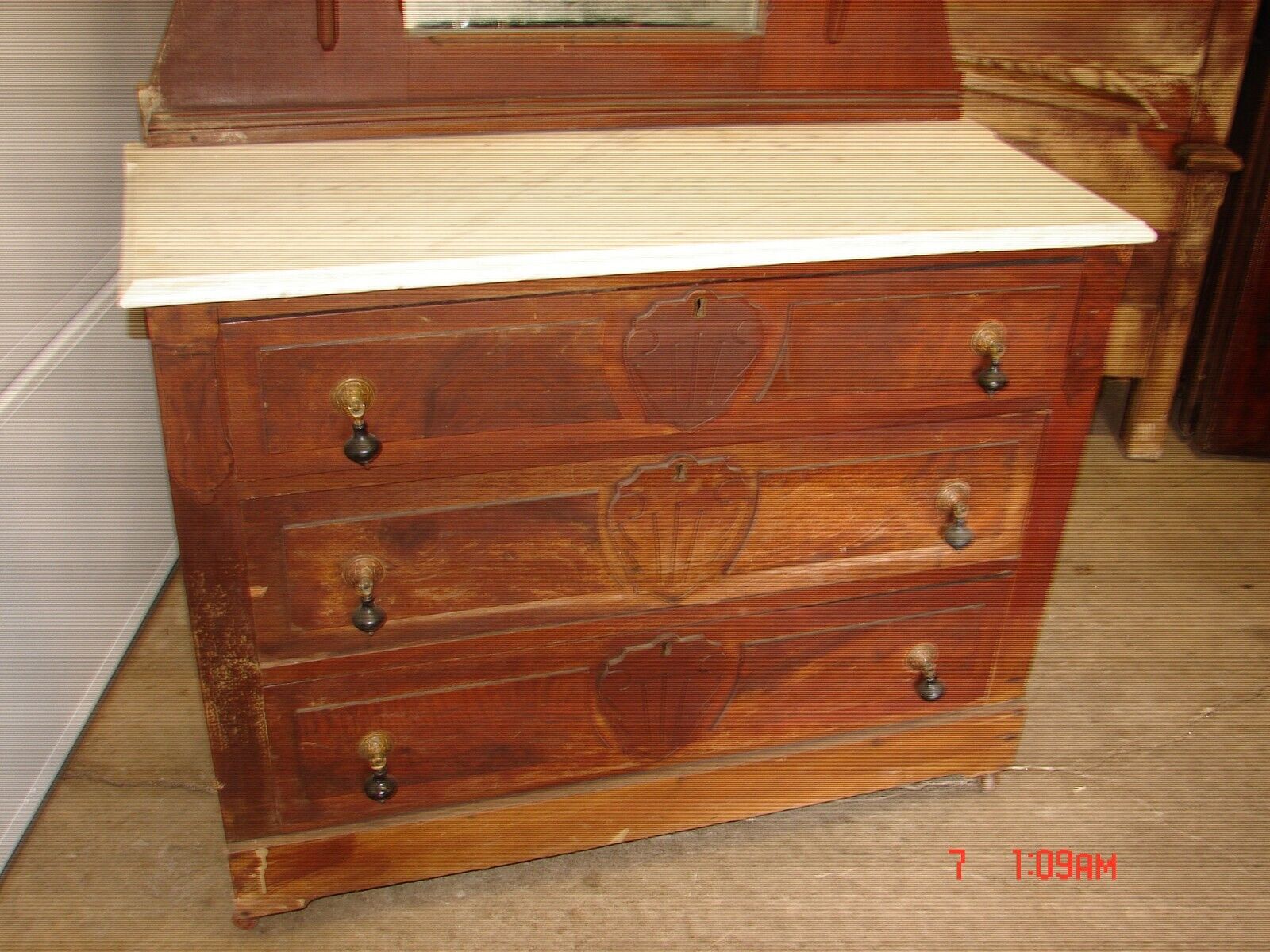 Antique Walnut Victorian 3 Pc. Marble Top Bedroom Set - Finish the Restoration