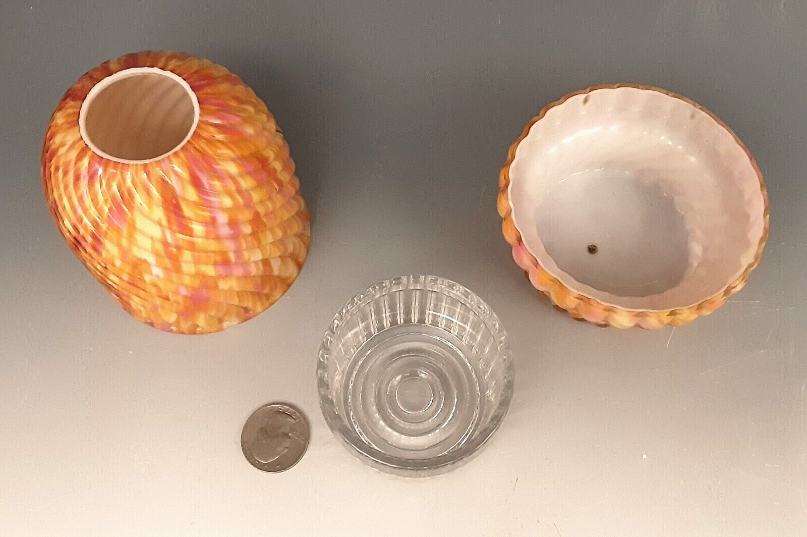 Antique Victorian Art Glass CLARKE ZEBRA SWIRL Cased Candle Holder Fairy Lamp