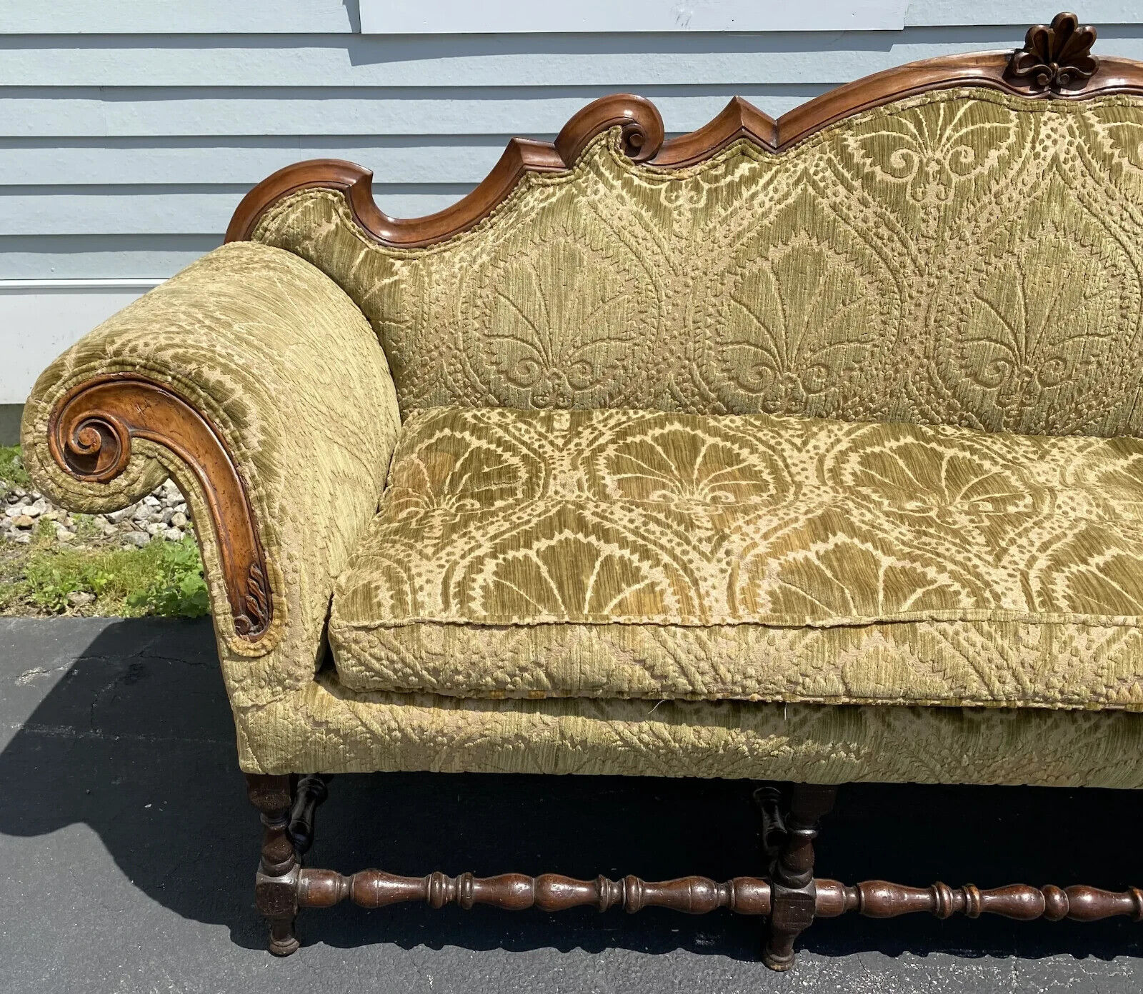 Spectacular 18th c Italian Carved Walnut Sofa Upholstered in Cut Velvet