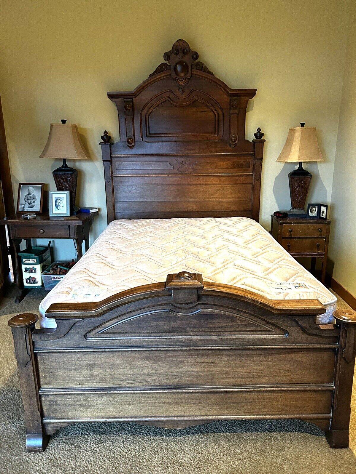 Antique Renaissance Revival Victorian Bedroom Set Headboard Footboard Dresser