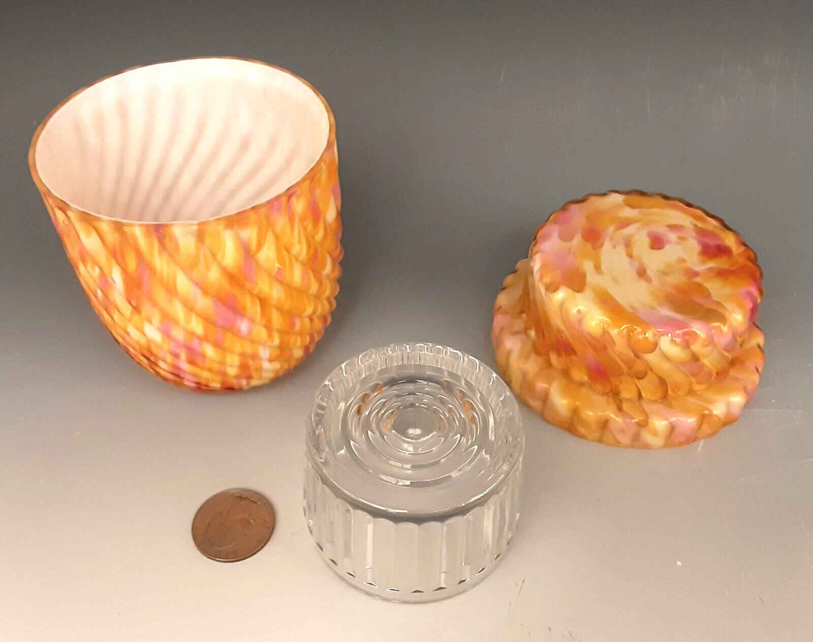 Antique Victorian Art Glass CLARKE ZEBRA SWIRL Cased Candle Holder Fairy Lamp