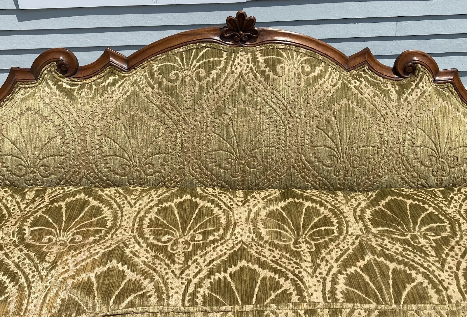 Spectacular 18th c Italian Carved Walnut Sofa Upholstered in Cut Velvet