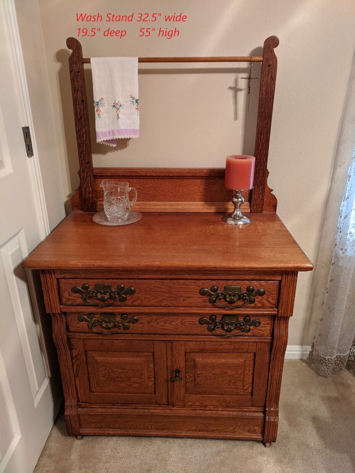 Antique Golden Oak Carved 8 Pc. Bedroom Set - Original Condition