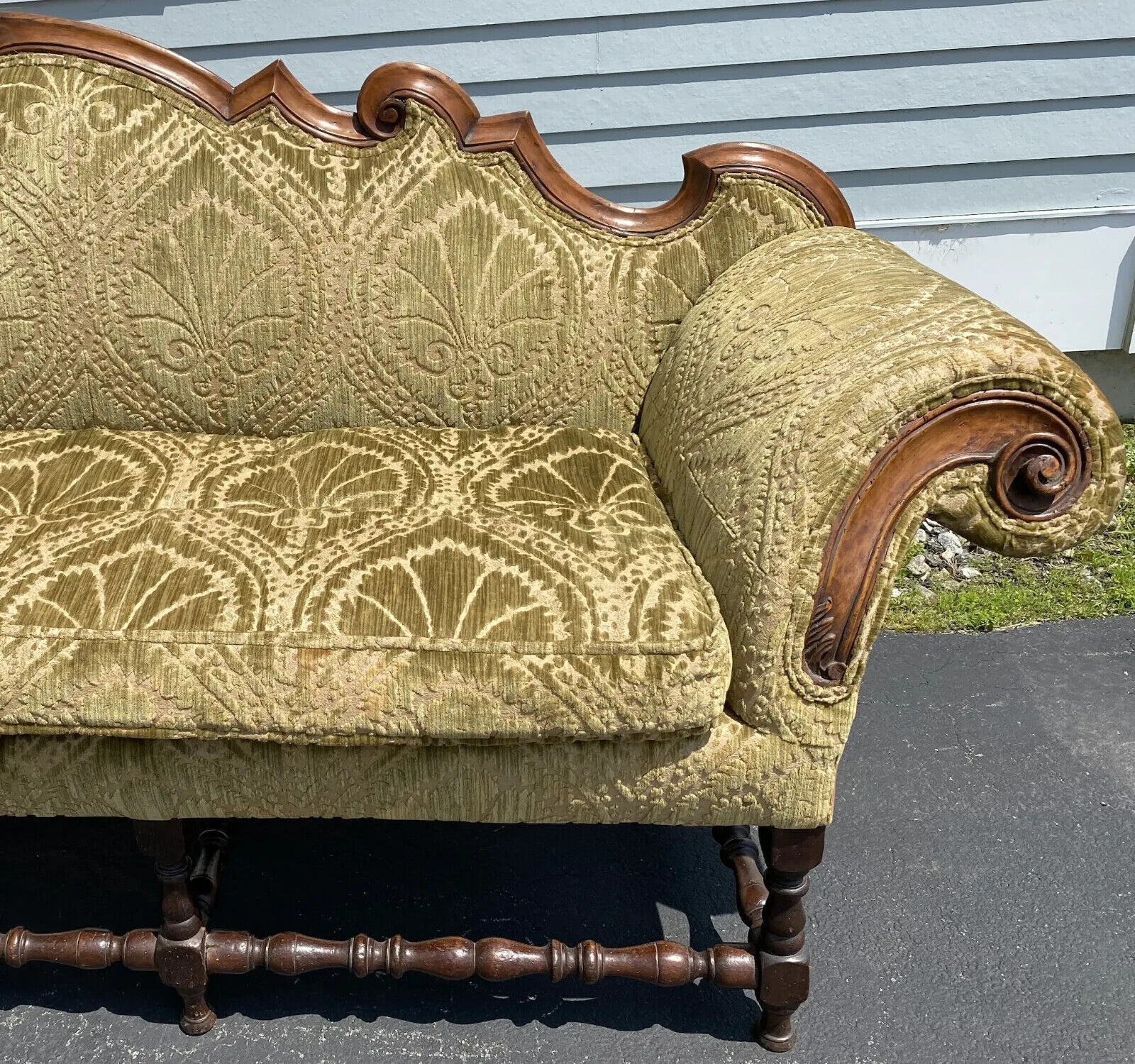 Spectacular 18th c Italian Carved Walnut Sofa Upholstered in Cut Velvet