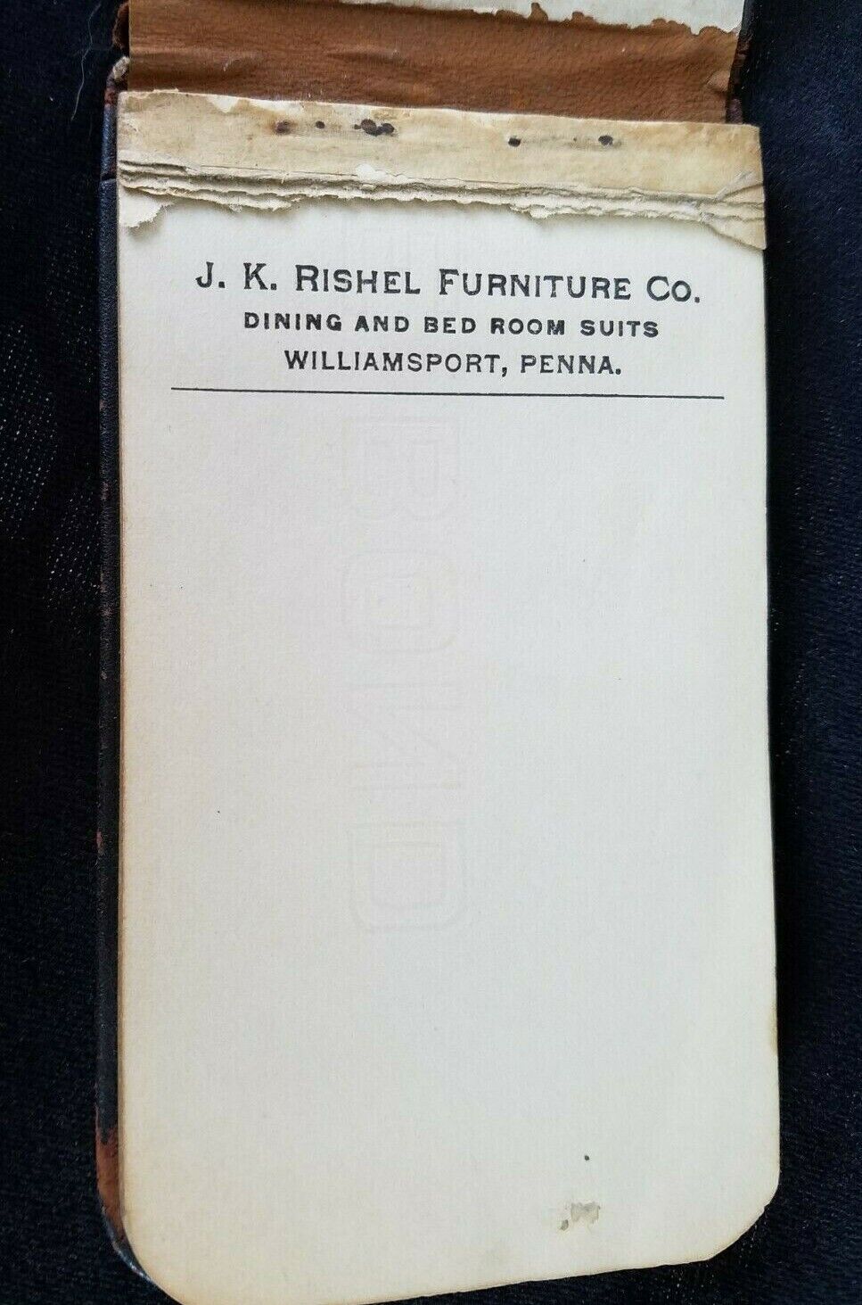 Old Ad Premium Memo Pad JK Rishel Furniture Williamsport Dining Bed Room Suits