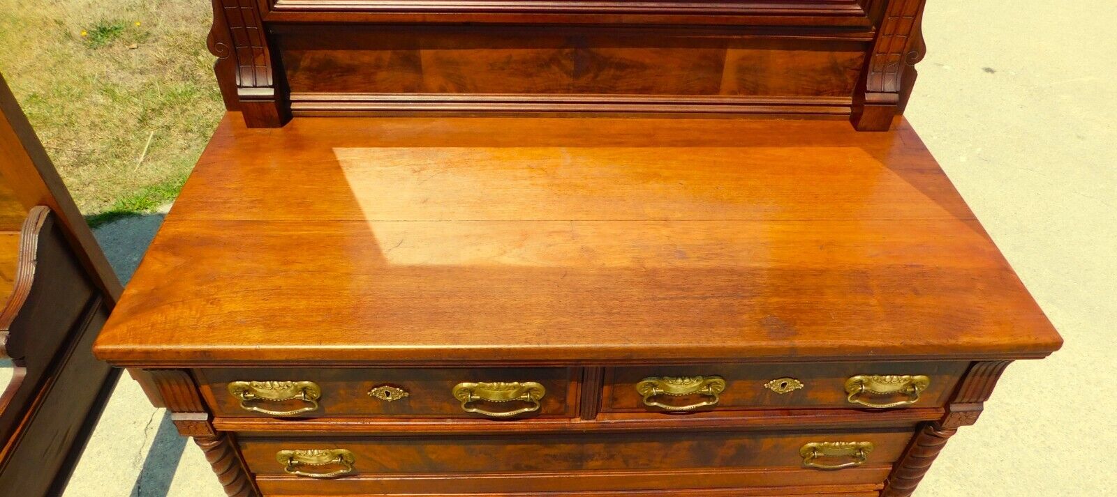 2 Piece Walnut Victorian Aesthetic Bed Room Set~~Bed~~Dresser