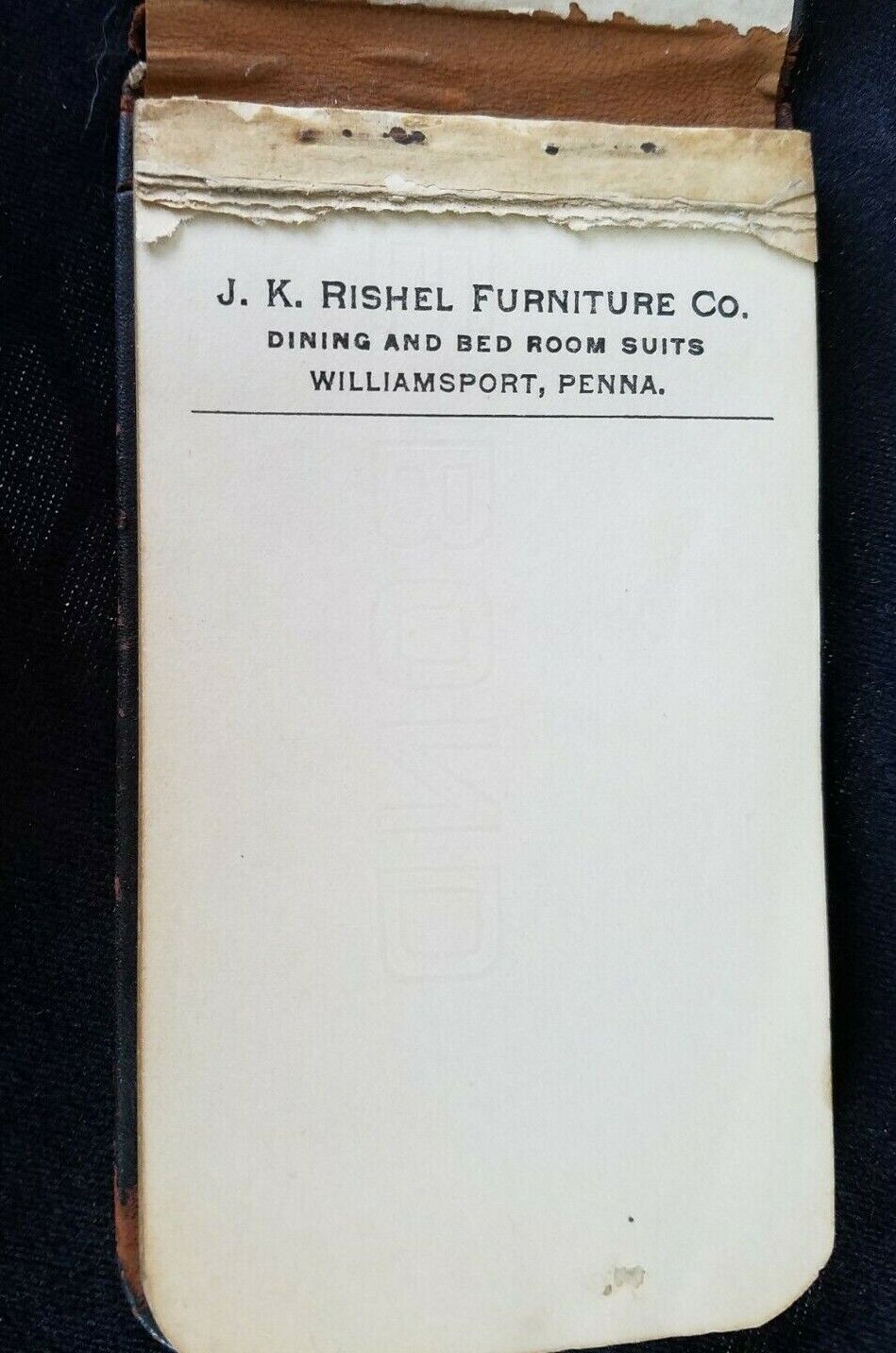 Old Ad Premium Memo Pad JK Rishel Furniture Williamsport Dining Bed Room Suits