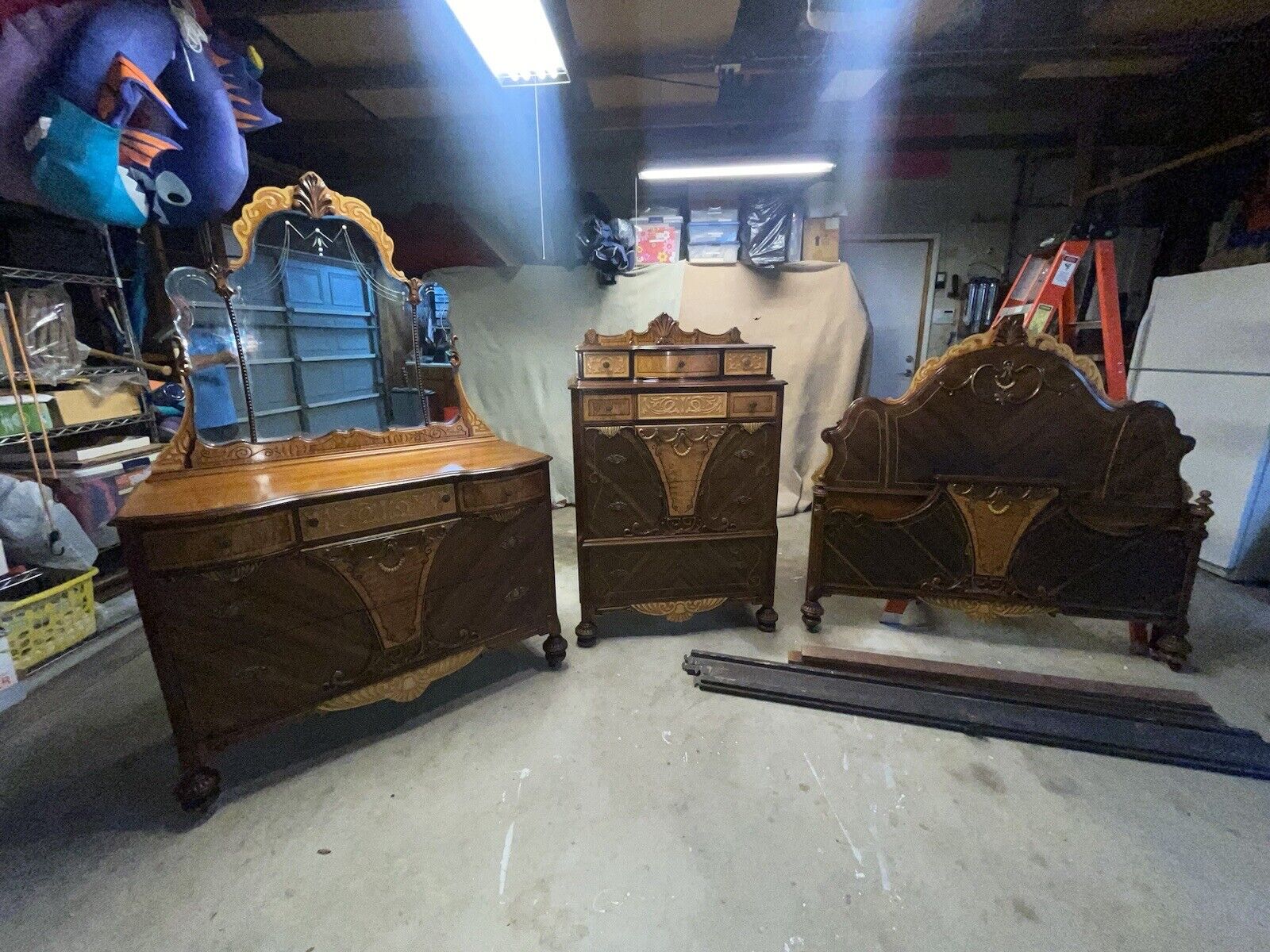 Antique 1920’s-30’s Bedroom Set High Boy Dresser-Mirrored Dresser Full Bed