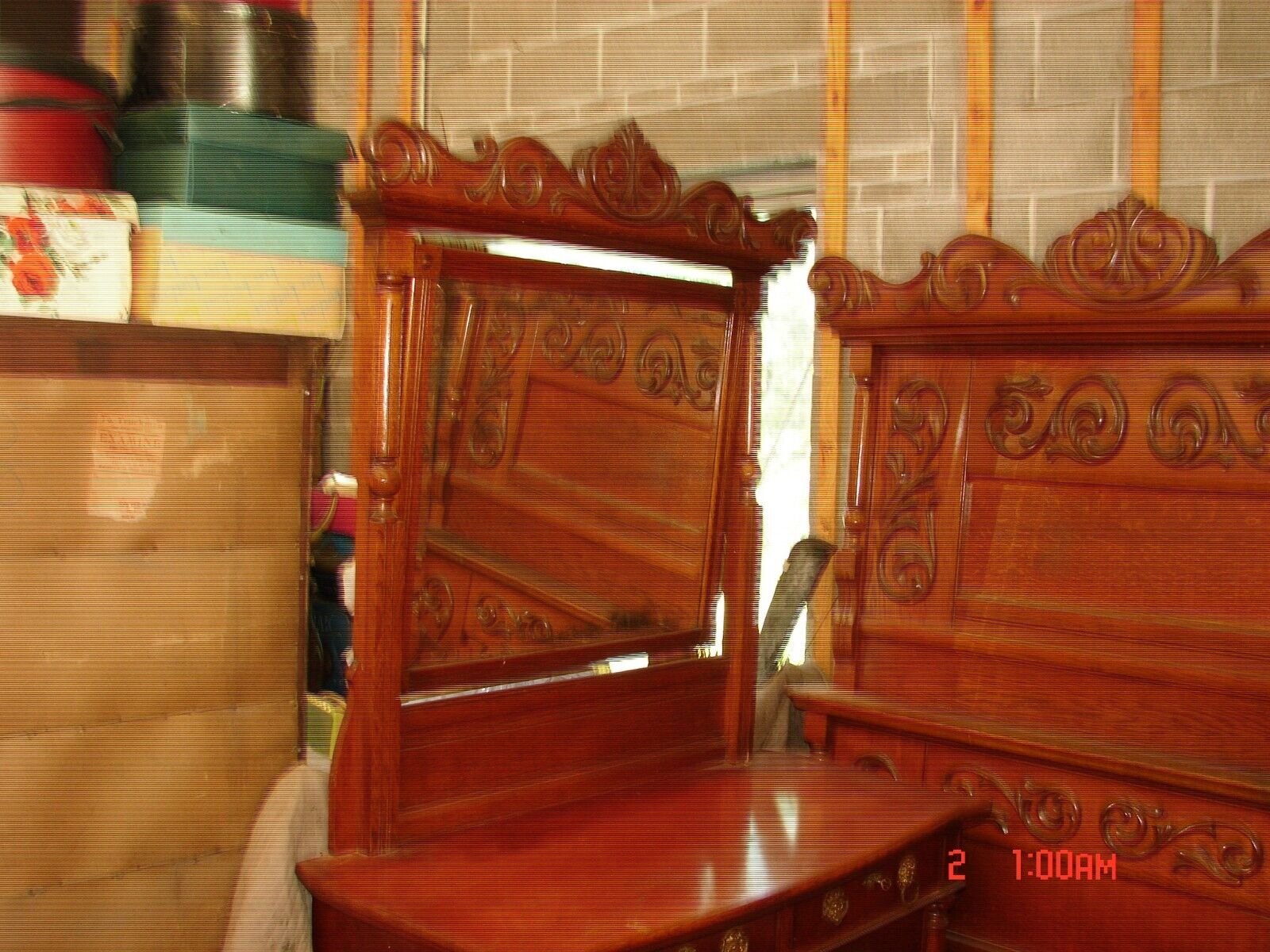 Antique Golden Oak Carved 3 Pc. Bedroom Set - Original Condition