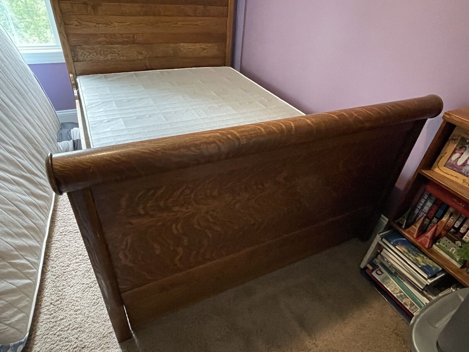 Antique Solid Oak Bedroom Set Double/Full Bed Dresser w/Mirror Wash Stand
