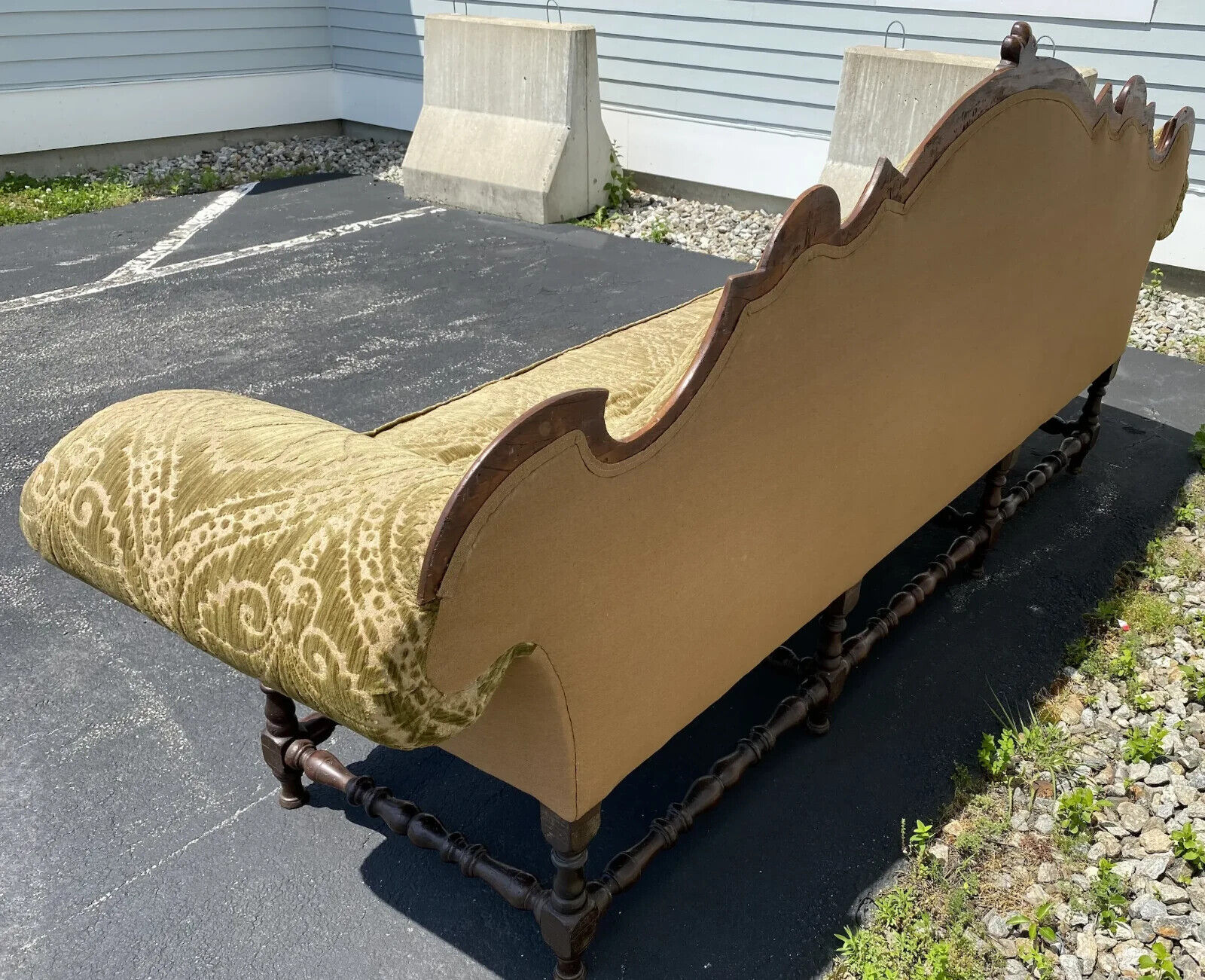 Spectacular 18th c Italian Carved Walnut Sofa Upholstered in Cut Velvet