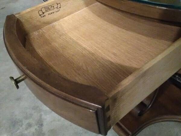 White Fine Furniture Drawer Demilune End Table 25x28 Half Moon Table